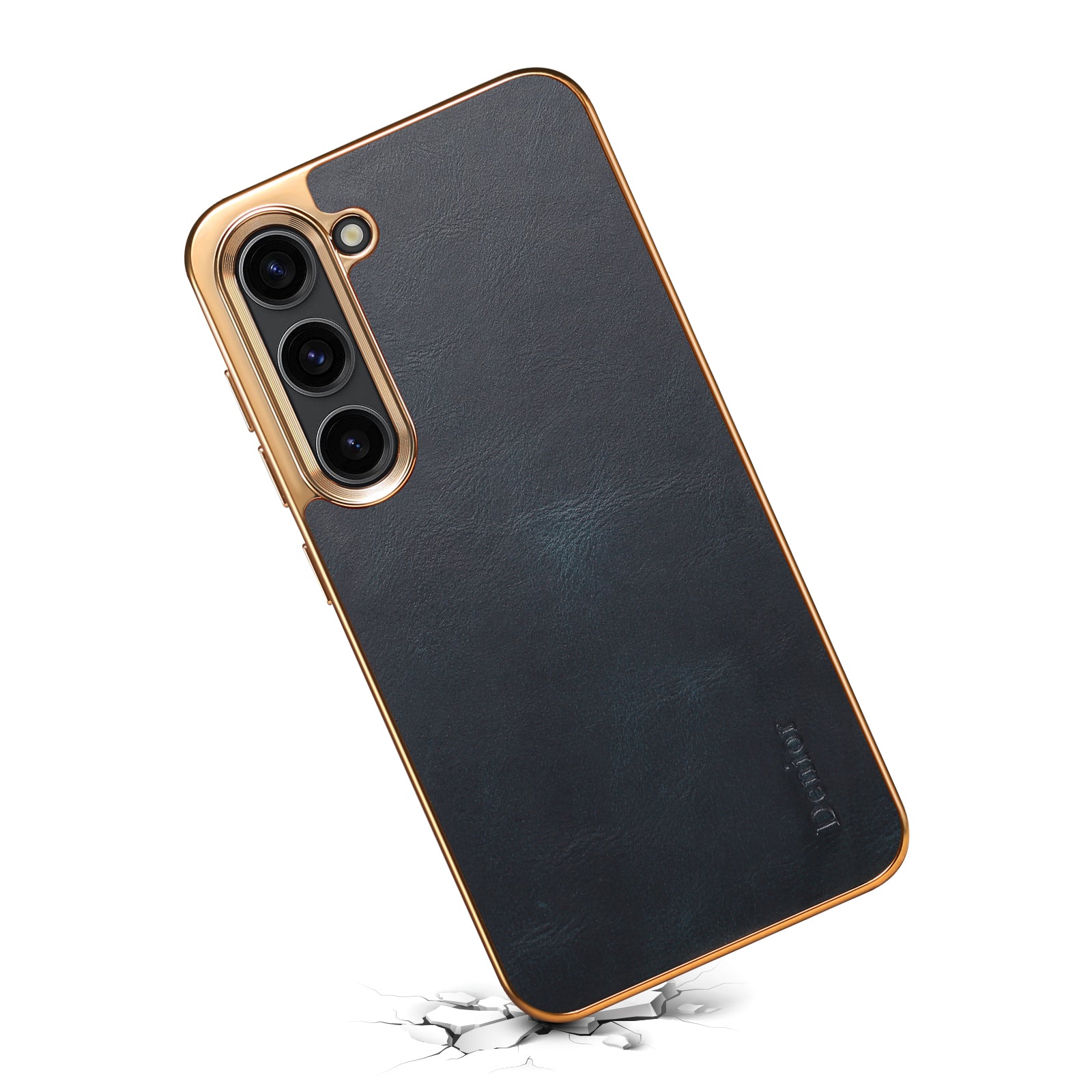 Samsung Top Layer Cowhide Electroplated Border Anti Drop Genuine Leather Phone Caseļ¼Blueļ¼