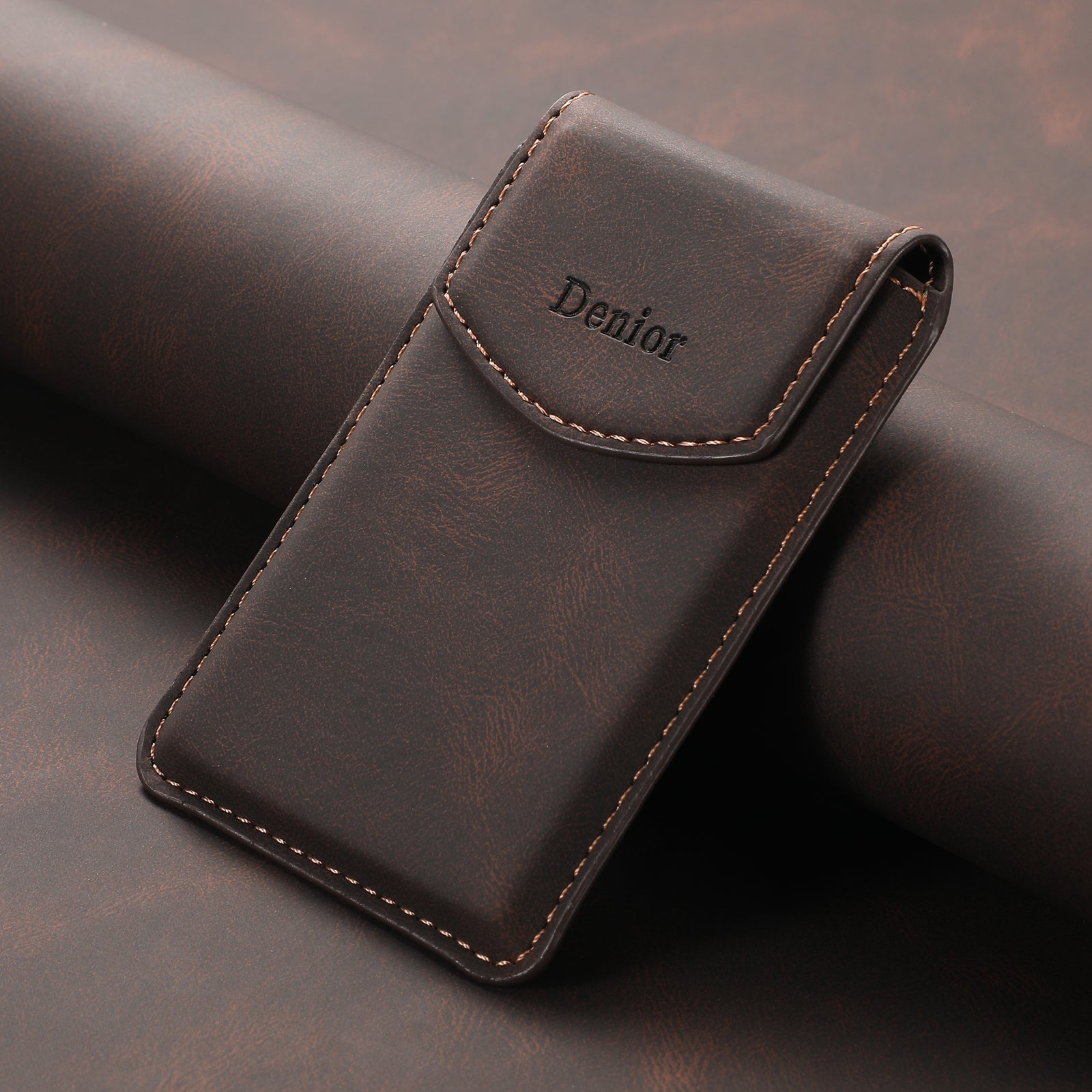 Magnetic Bracket Leather Credit Card Bag(Brown)