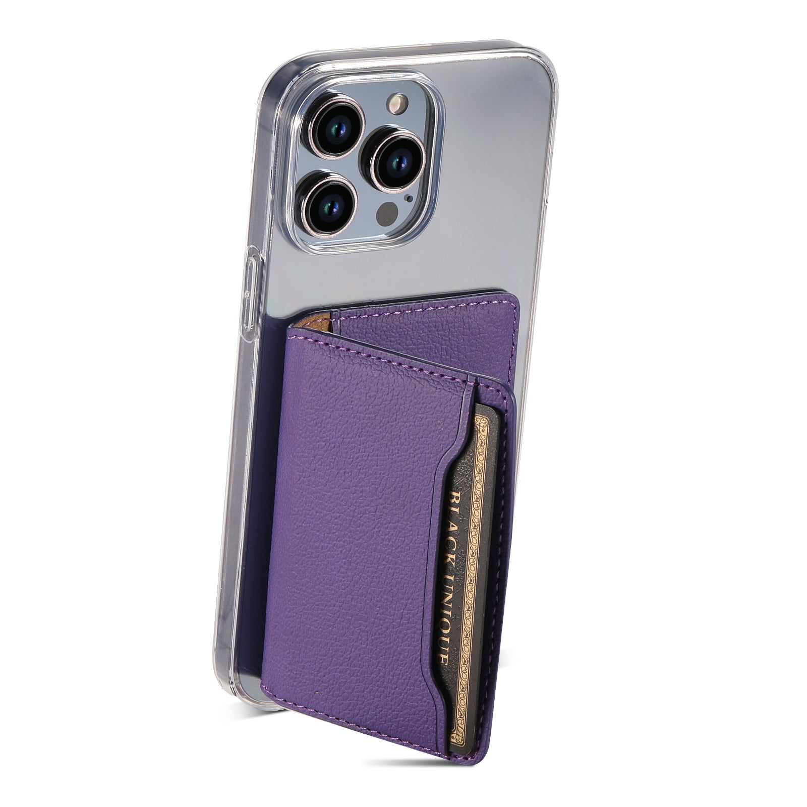 Litchi patterned Leather Bracket Ultra-Thin Credit Card Bag(Purple)