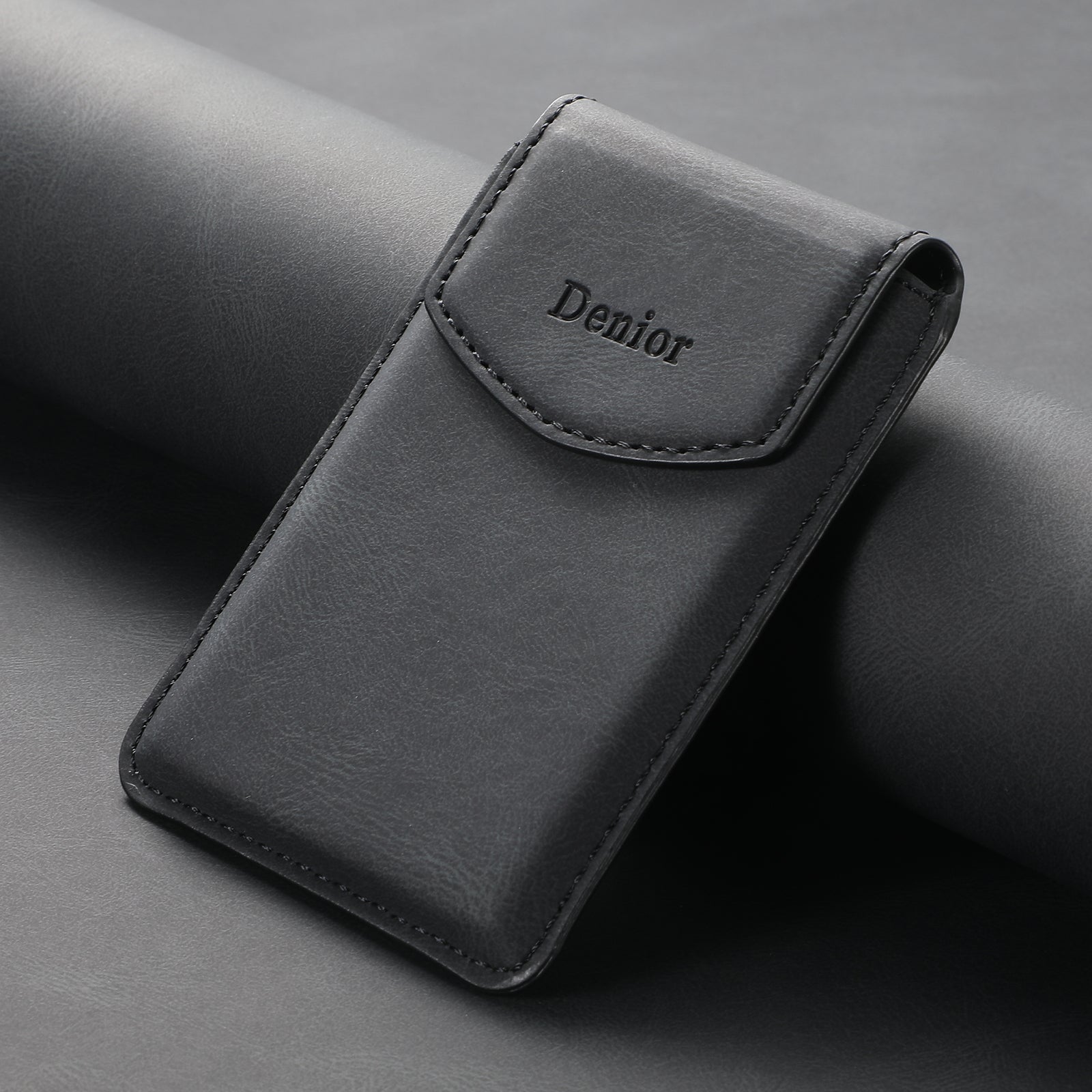 Magnetic Bracket Leather Credit Card Bag(Black)