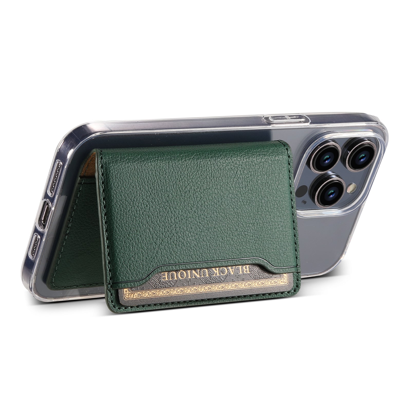 Litchi patterned Leather Bracket Ultra-Thin Credit Card Bag(Green)