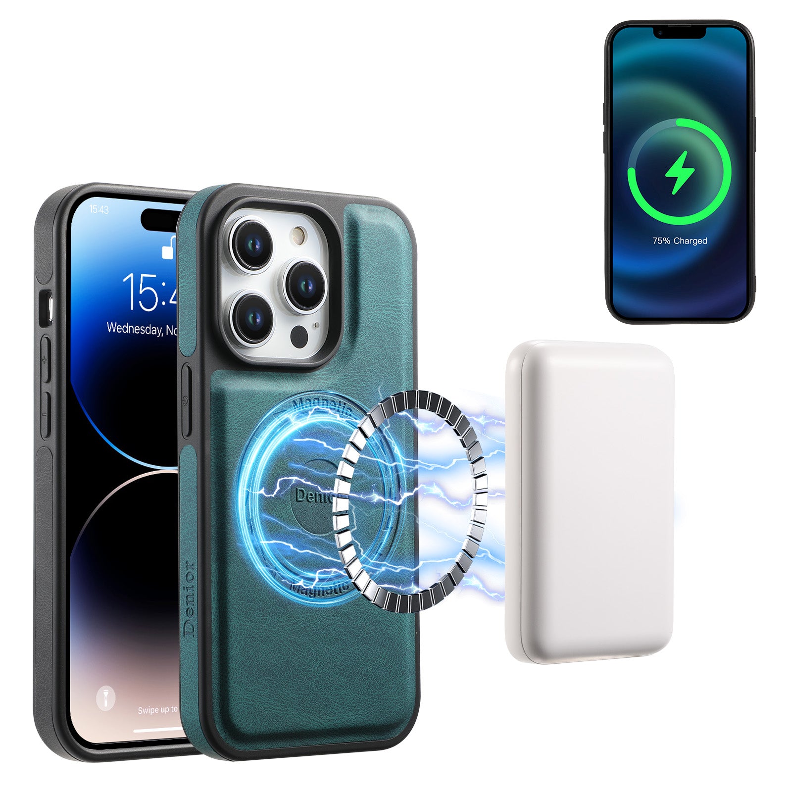 Skin-feeling Calfskin Magnetic Phone Case & Card Holder(Blue)