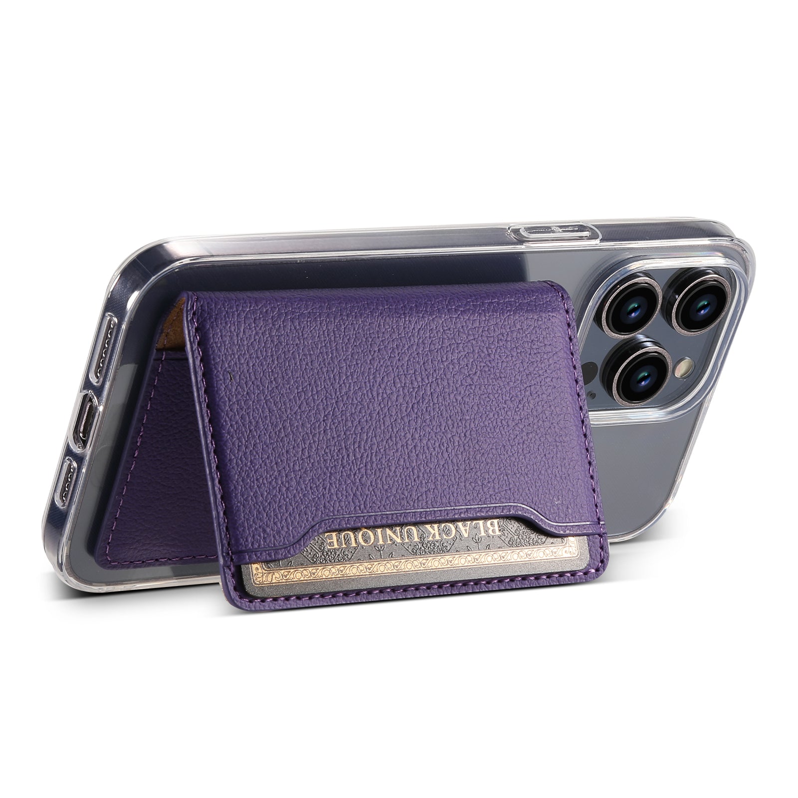 Litchi patterned Leather Bracket Ultra-Thin Credit Card Bag(Purple)