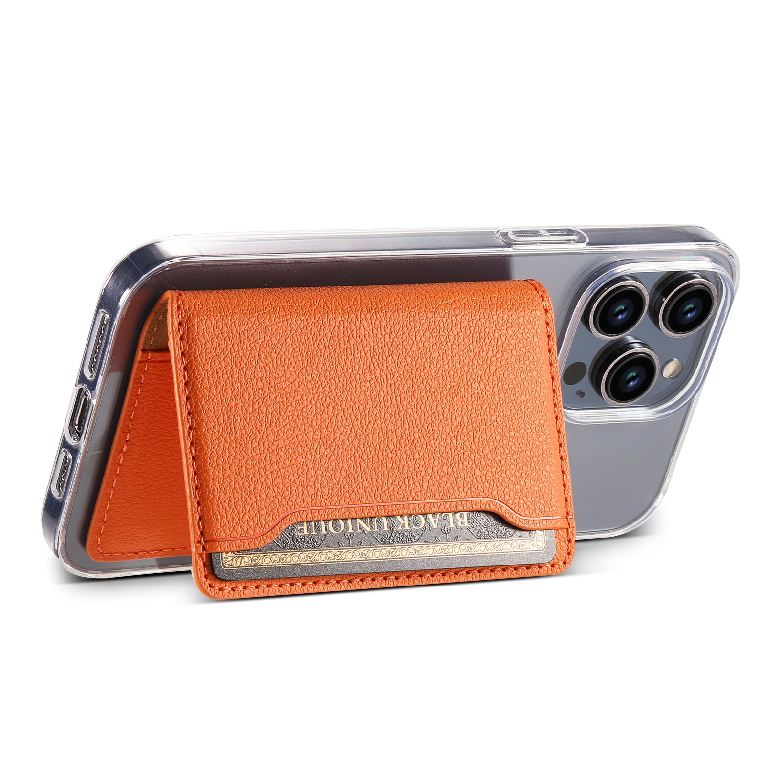 Litchi patterned Leather Bracket Ultra-Thin Credit Card Bag(Orange)
