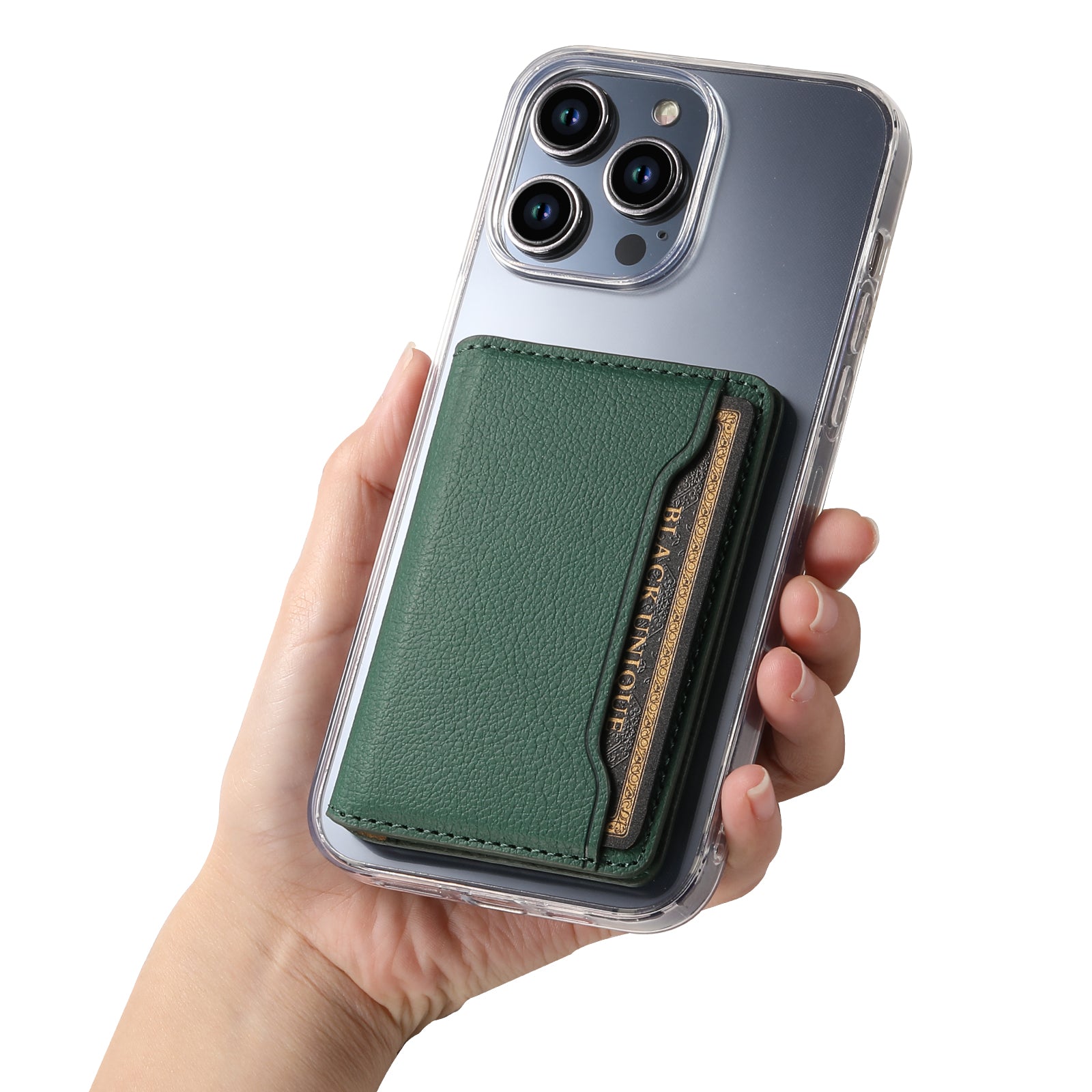 Litchi patterned Leather Bracket Ultra-Thin Credit Card Bag(Green)