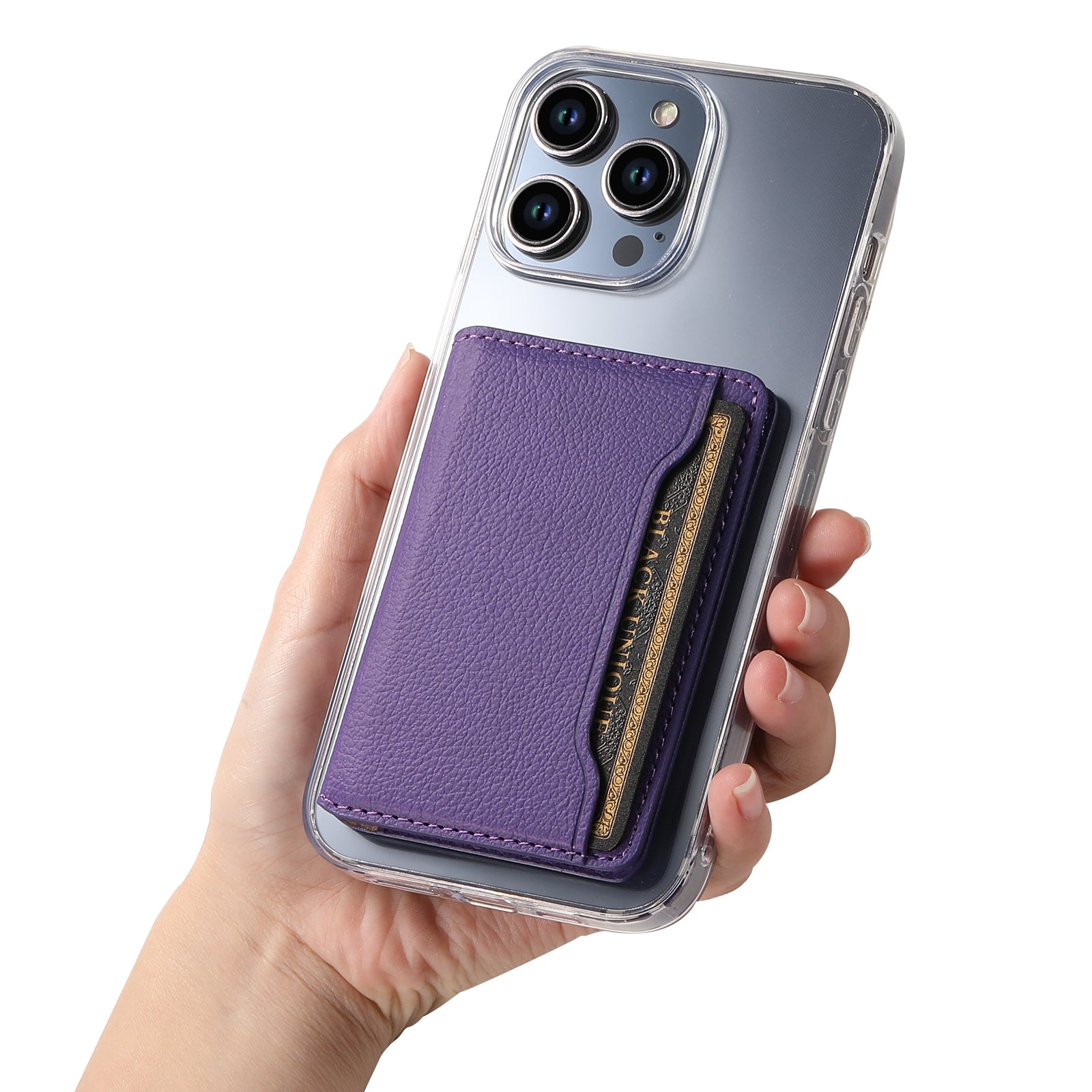 Litchi patterned Leather Bracket Ultra-Thin Credit Card Bag(Purple)