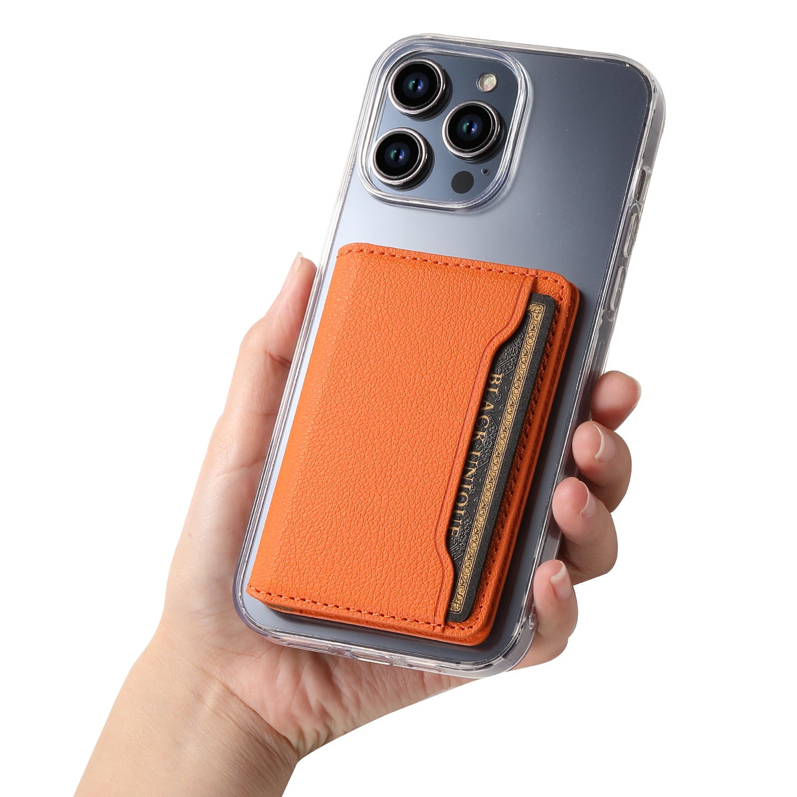 Litchi patterned Leather Bracket Ultra-Thin Credit Card Bag(Orange)