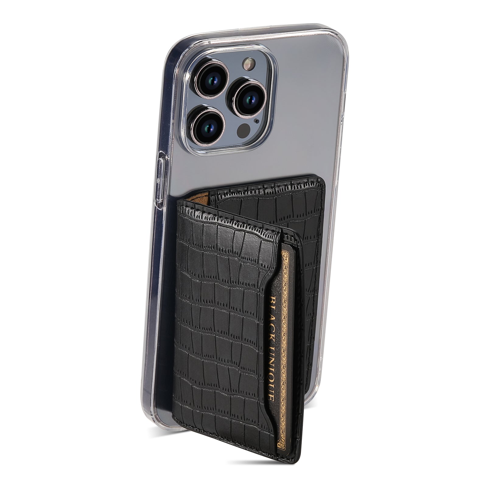 Alligator Pattern Leather Bracket Ultra-Thin Credit Card Bag(Black)