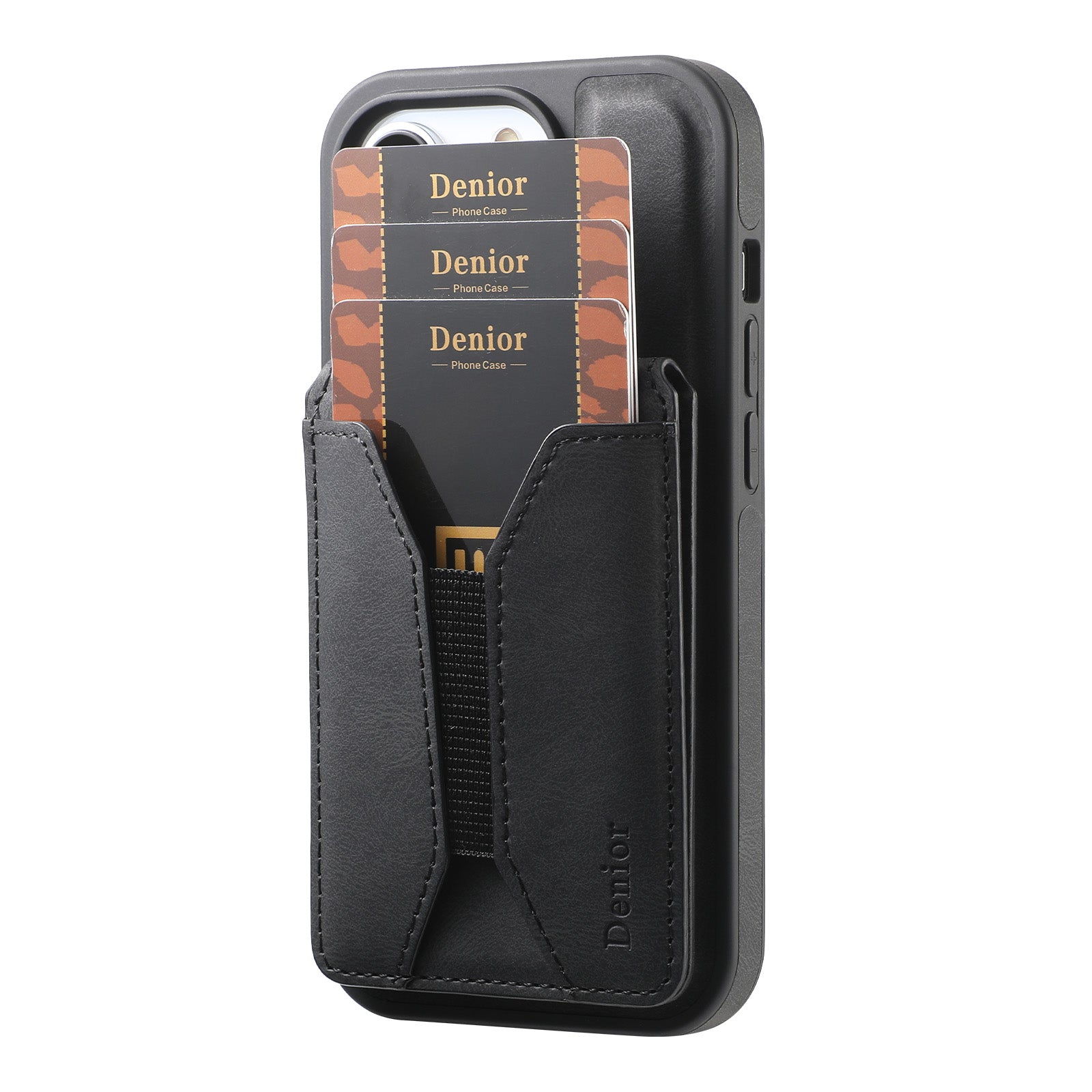 Skin-feeling Calfskin Magnetic Phone Case & Card Holder(Black)