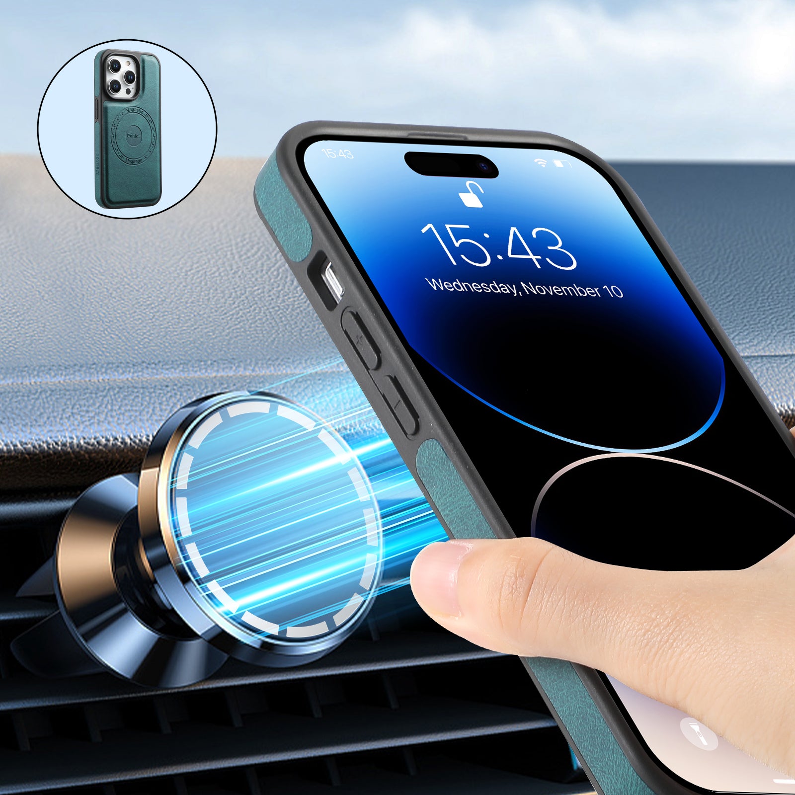 iPhone Series 2IN1 Magnetic Case & RFID Card Bag(Blue)