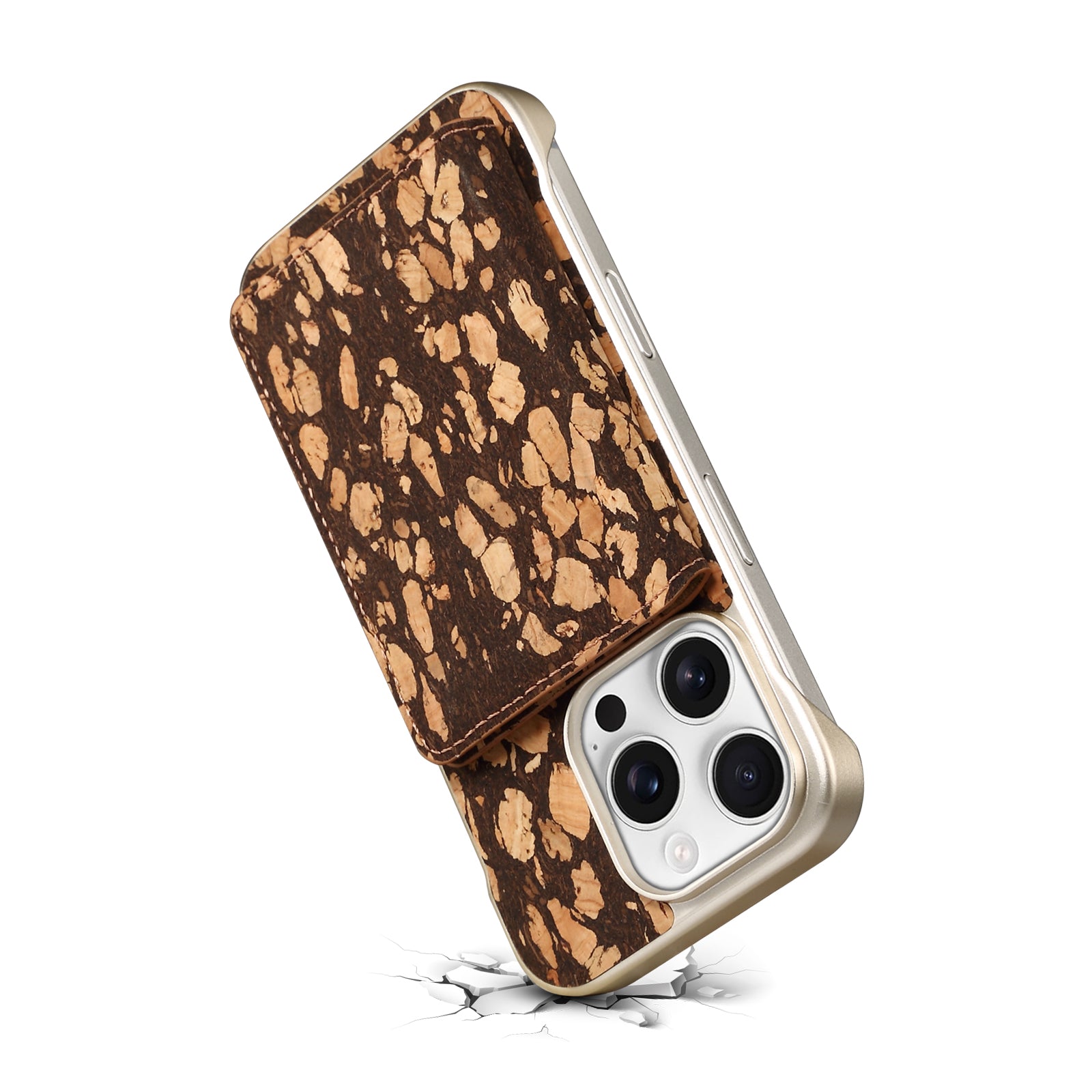 iPhone Series 2IN1 Magnetic Cork Wooden Phone Case & Card Bag(Black)