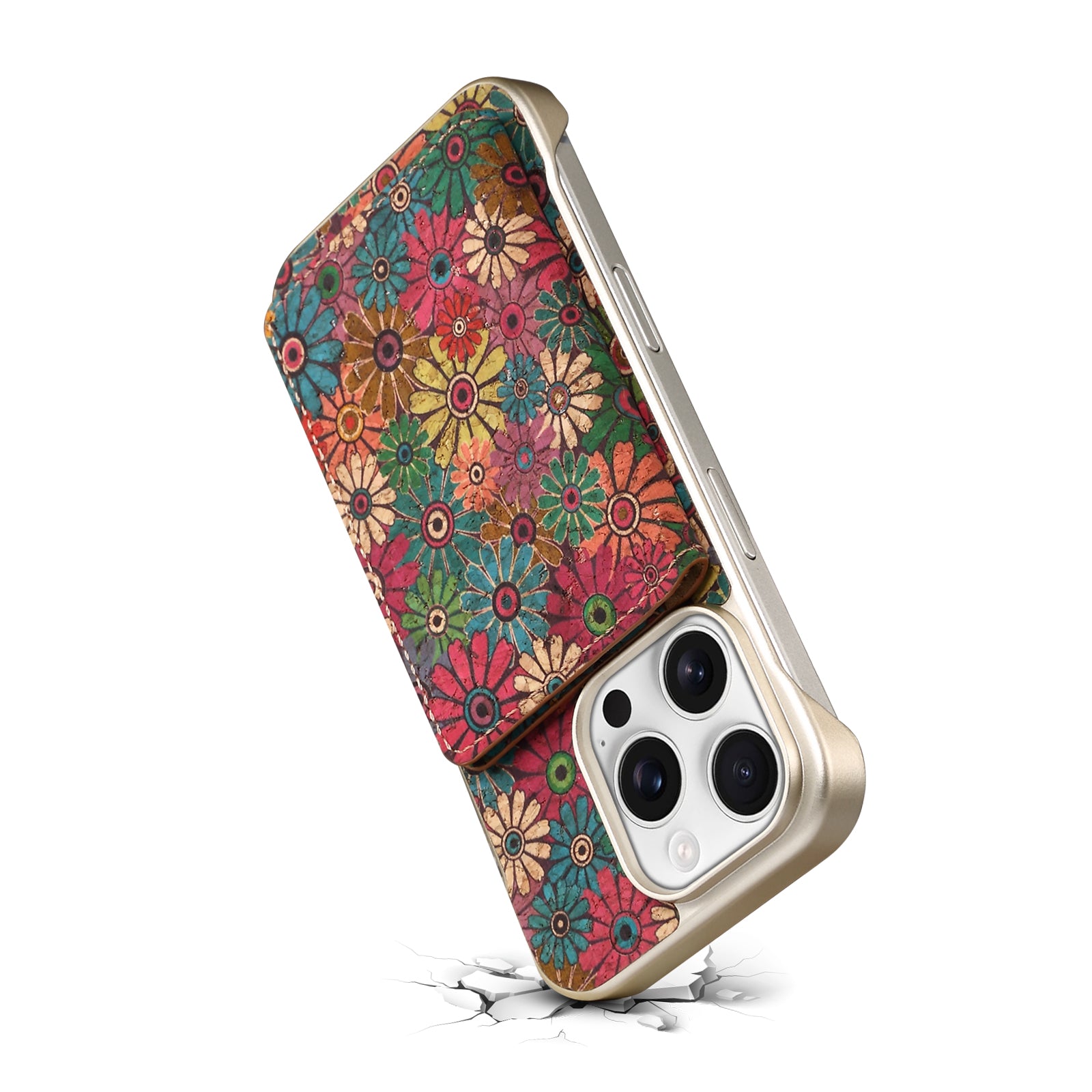 iPhone Series 2IN1 Magnetic Cork Wooden Phone Case & Card Bag(Green)