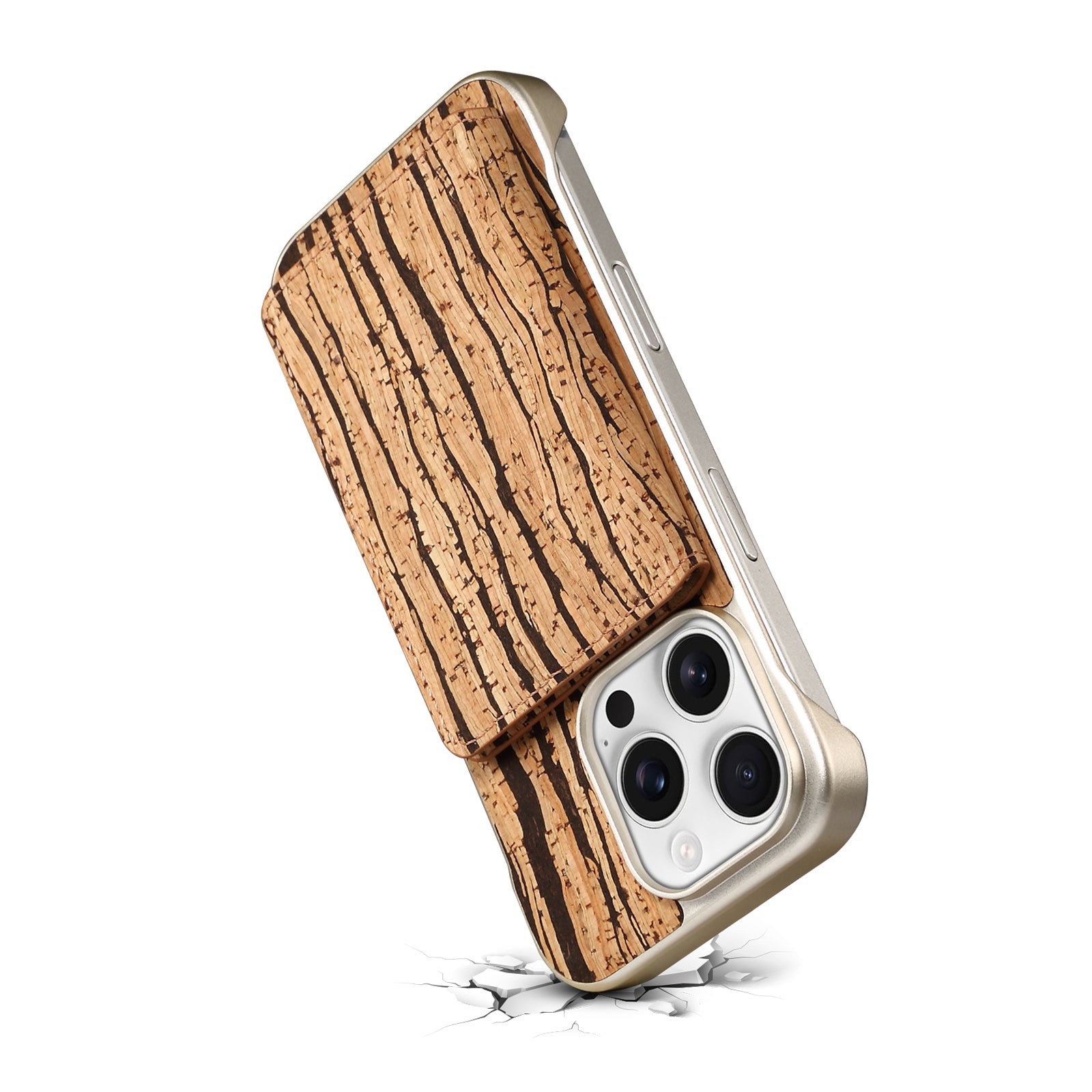 iPhone Series 2IN1 Magnetic Cork Wooden Phone Case & Card Bag(Yellow)