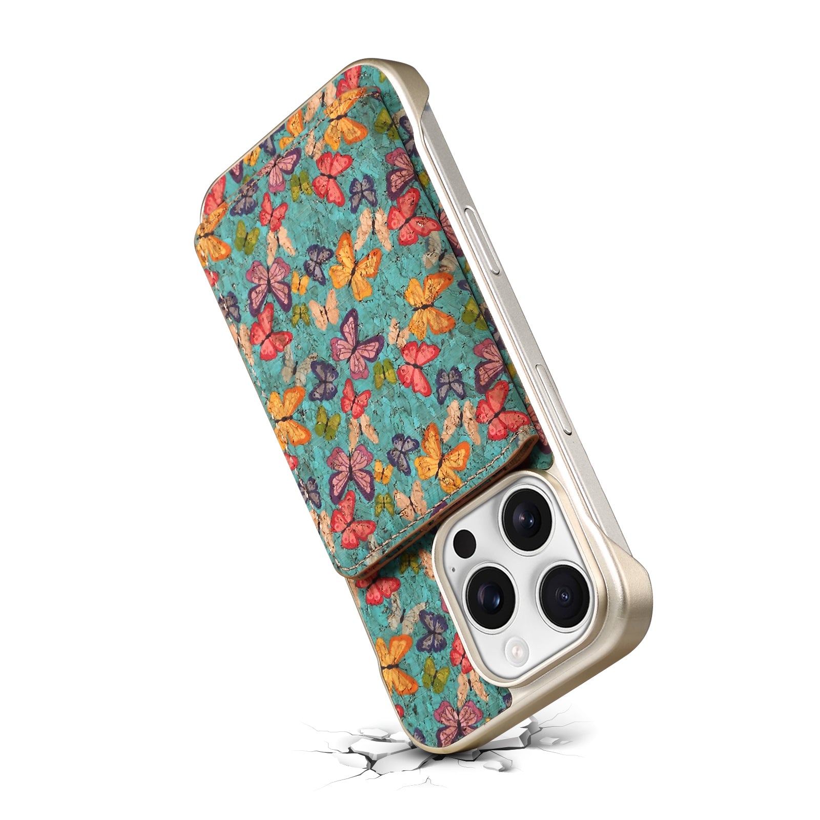 iPhone Series 2IN1 Magnetic Cork Wooden Phone Case & Card Bag(Blue)