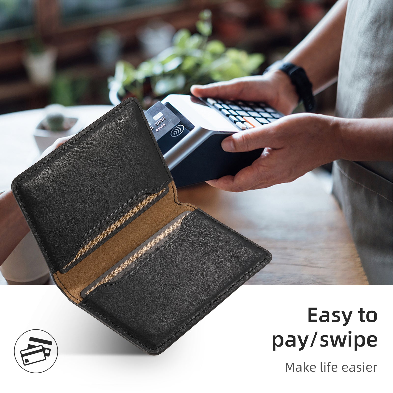 Magnetic Cowhide Pattern Credit Card Bag(Black)