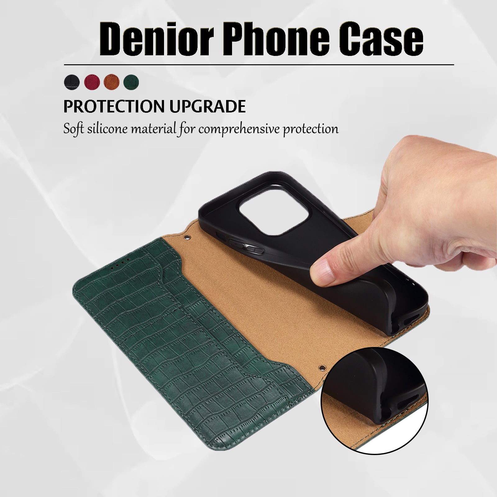 Crocodile PU Leather iPhone Cover Wallet Phone Case(Green)