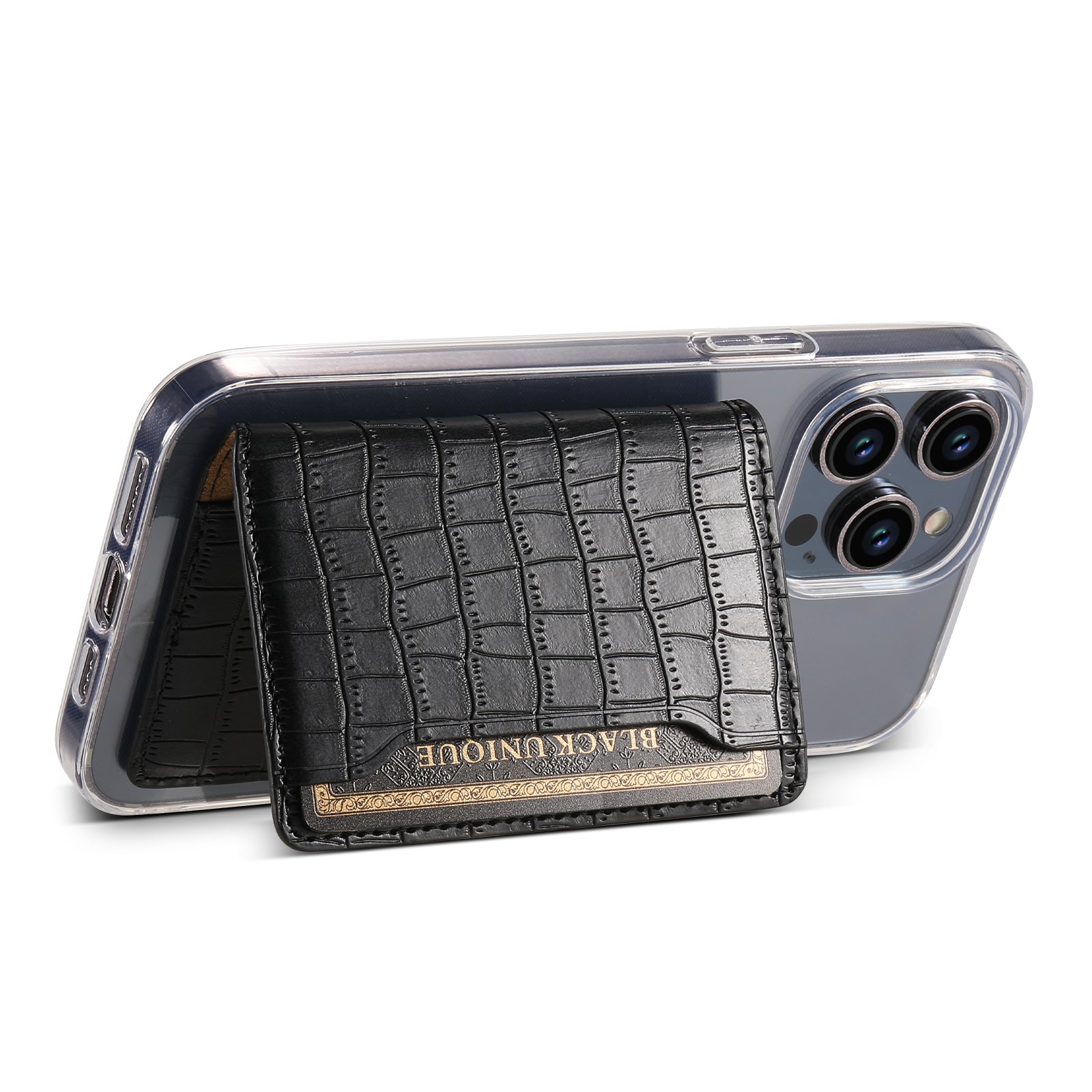 Alligator Pattern Leather Bracket Ultra-Thin Credit Card Bag(Black)
