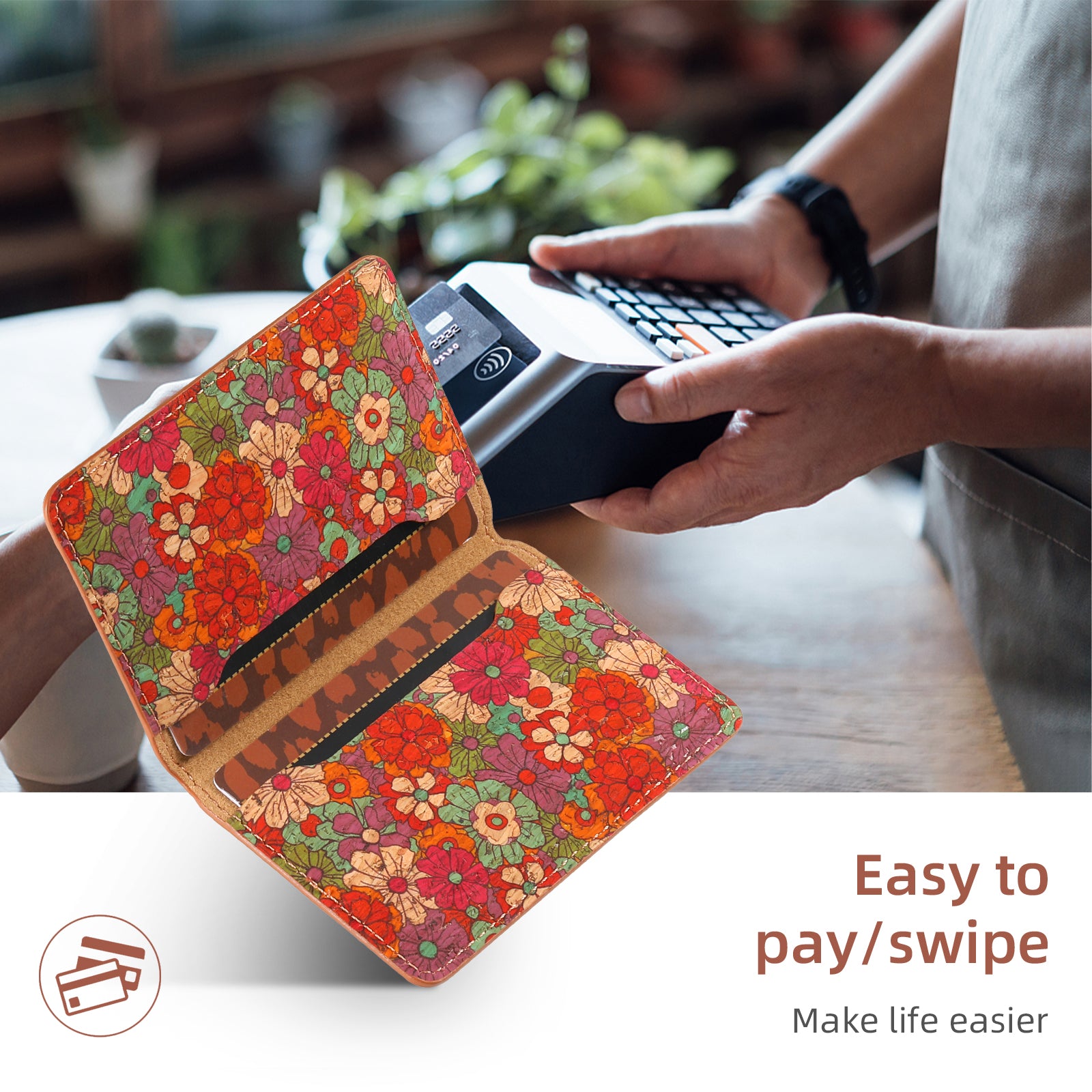 Magnetic Cork Material Ultra-Thin Credit Card Bag(Red)