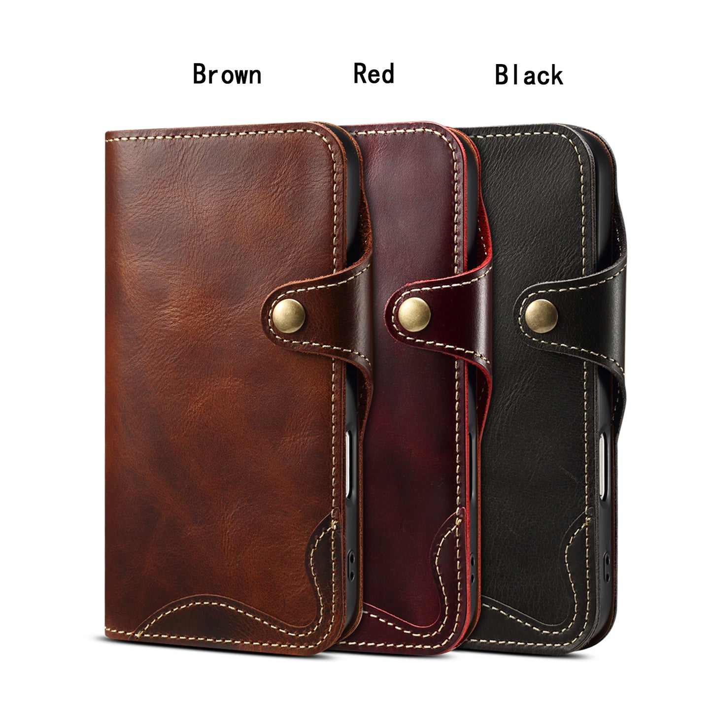 Genuine Oil Wax Cowhide Stand Wallet Phone Case
