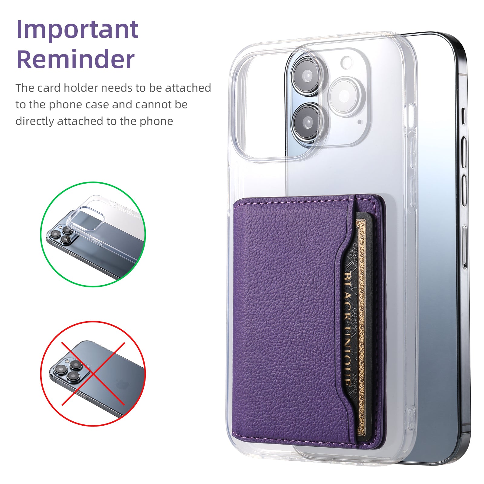 Litchi patterned Leather Bracket Ultra-Thin Credit Card Bag(Purple)