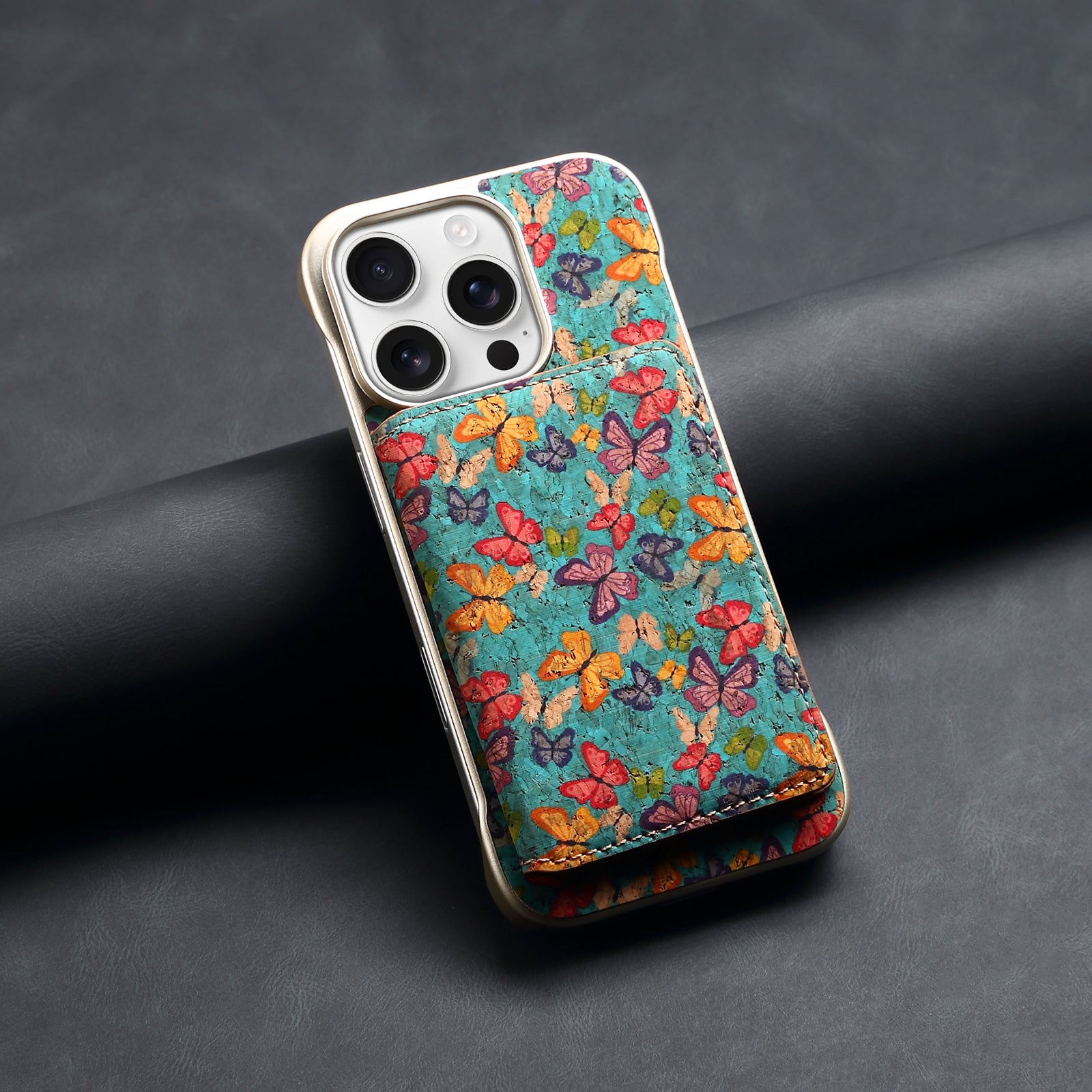 iPhone Series 2IN1 Magnetic Cork Wooden Phone Case & Card Bag(Blue)
