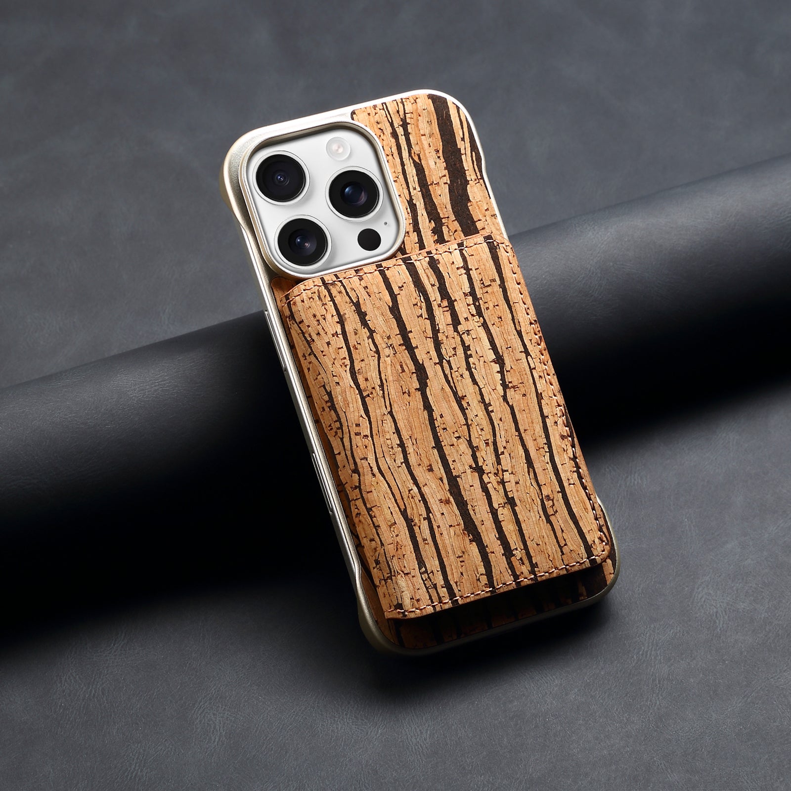iPhone Series 2IN1 Magnetic Cork Wooden Phone Case & Card Bag(Yellow)