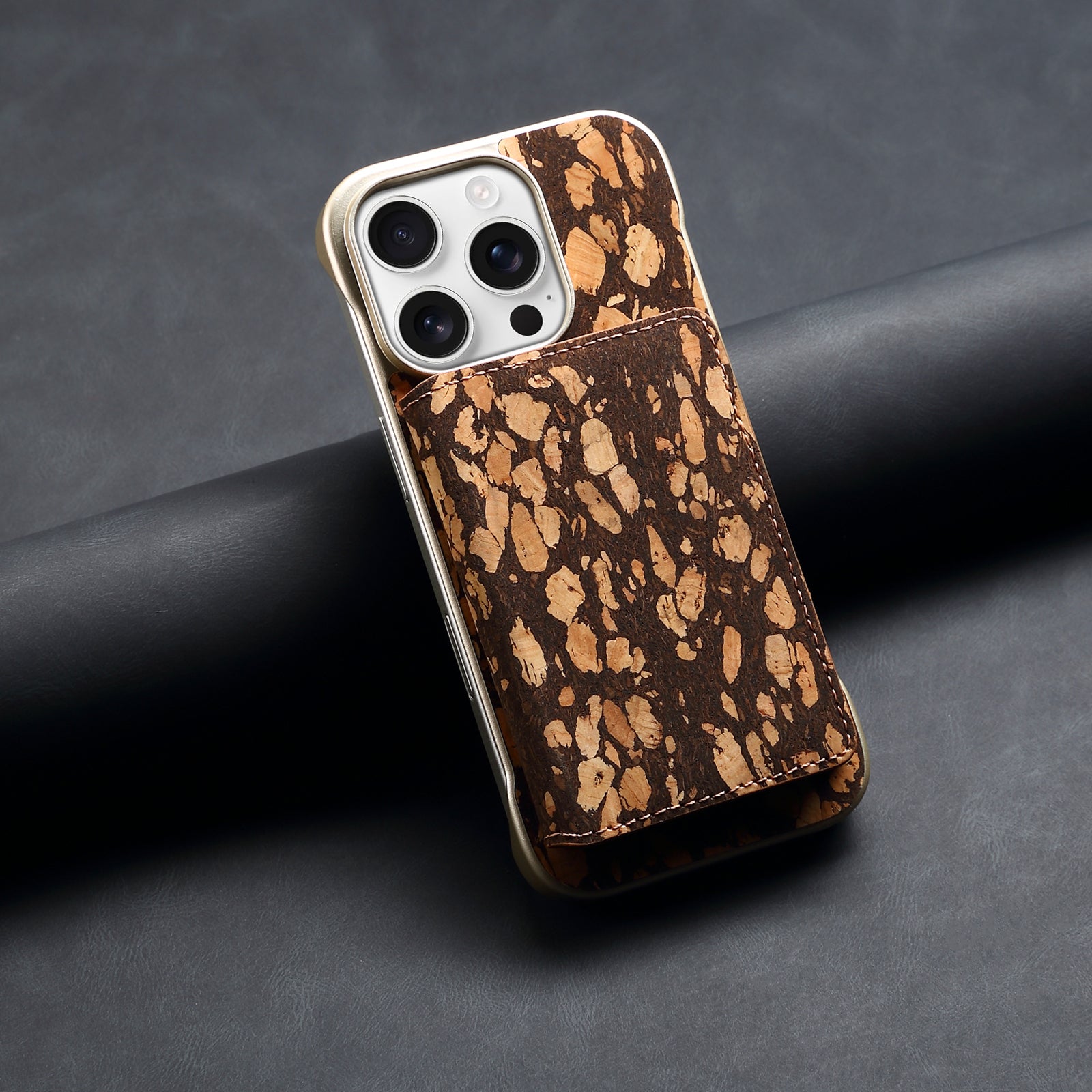 iPhone Series 2IN1 Magnetic Cork Wooden Phone Case & Card Bag(Black)