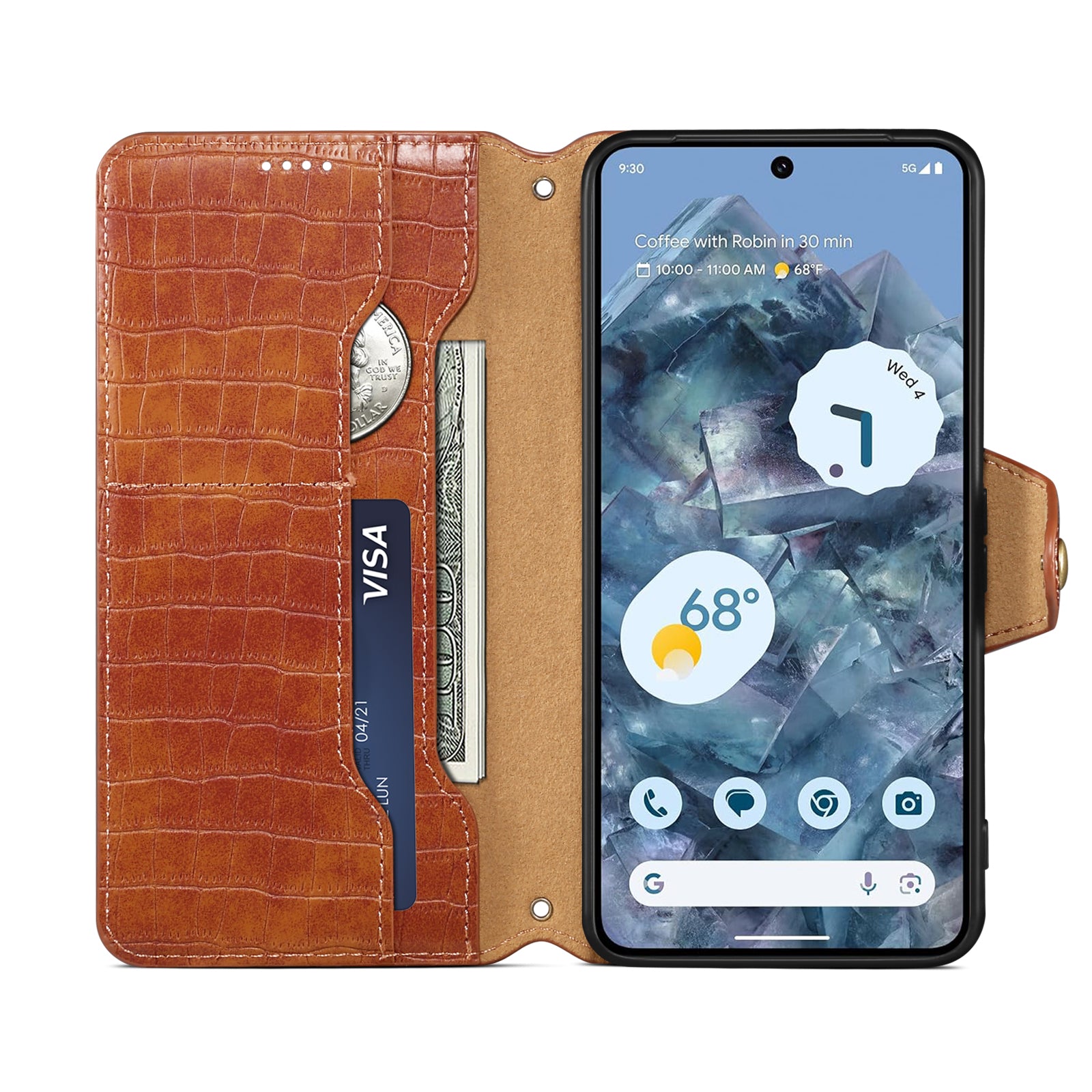 Crocodile PU Leather Google Cover Wallet Phone Case(Brown)