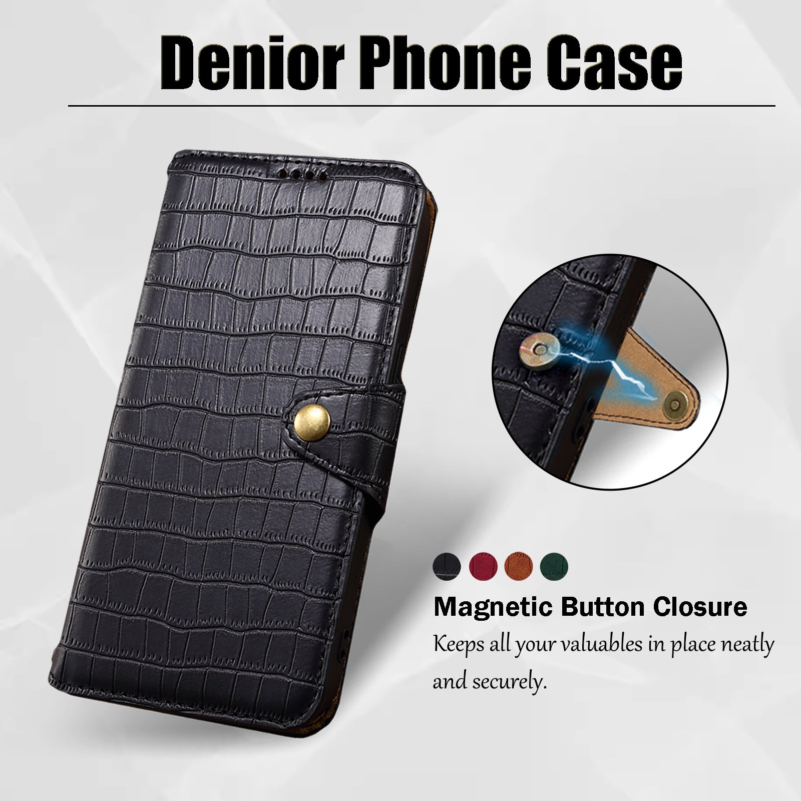 Crocodile PU Leather iPhone Cover Wallet Phone Case(Black)