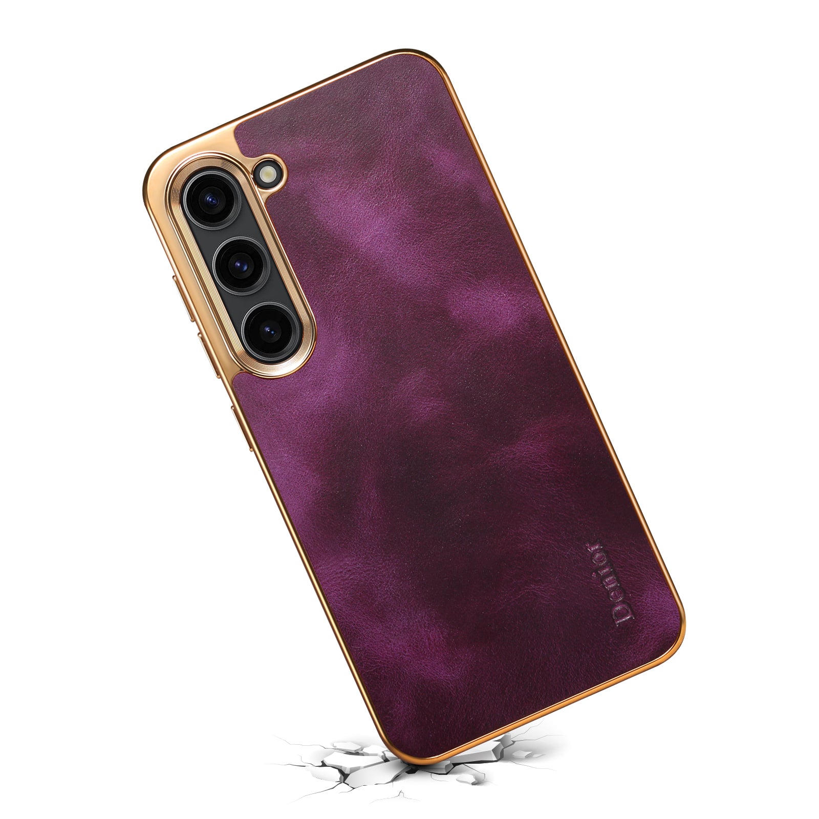 Samsung Top Layer Cowhide Electroplated Border Anti Drop Genuine Leather Phone Caseļ¼Purpleļ¼