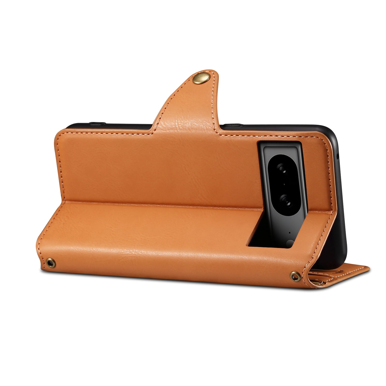 Google Simple PU Leather Flip Card Wallet Stand Phone Case(khaki)