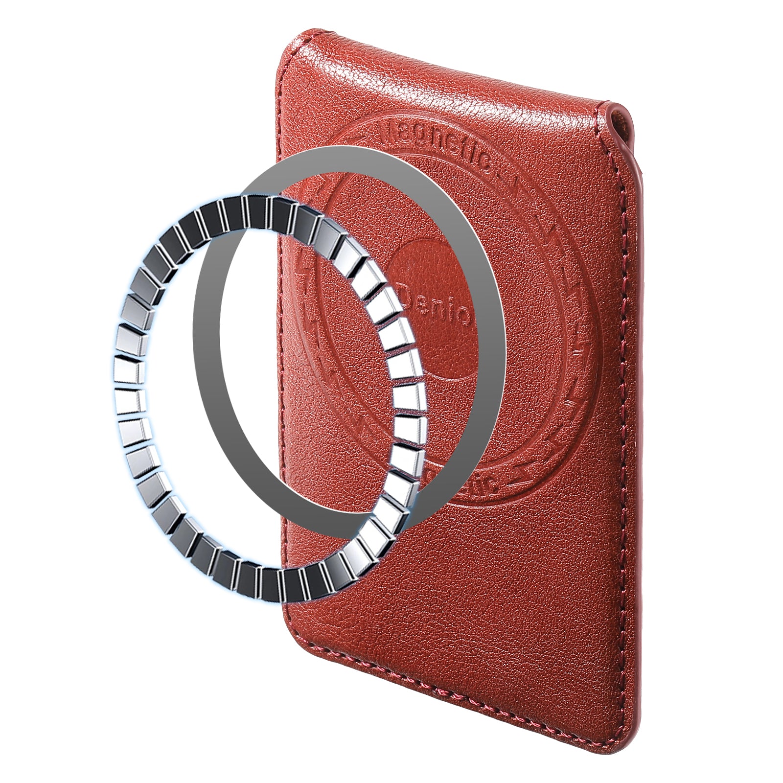 Magnetic Genuine Leather Bracket Credit Card Bag(Red)