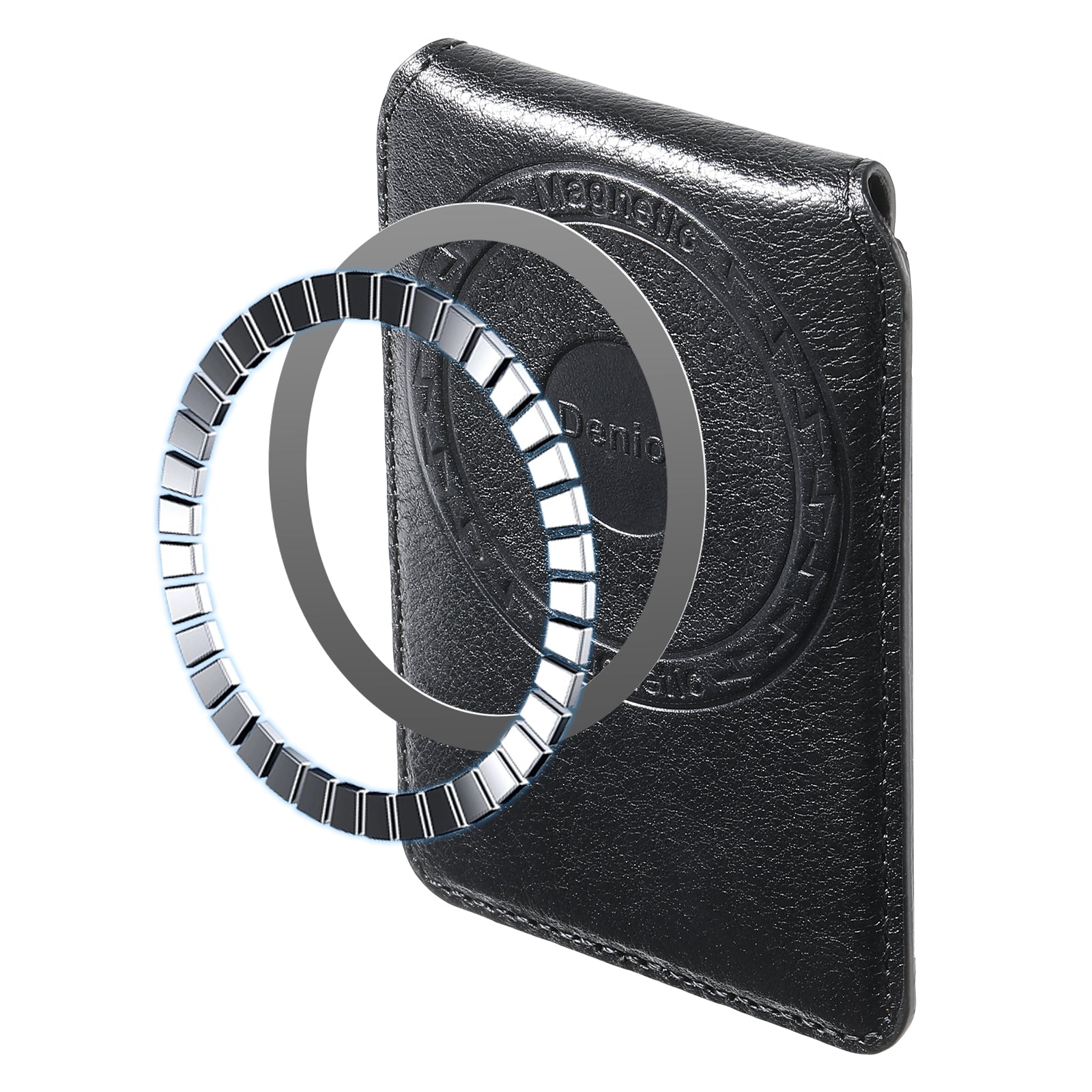 Magnetic Genuine Leather Bracket Credit Card Bag(Black)