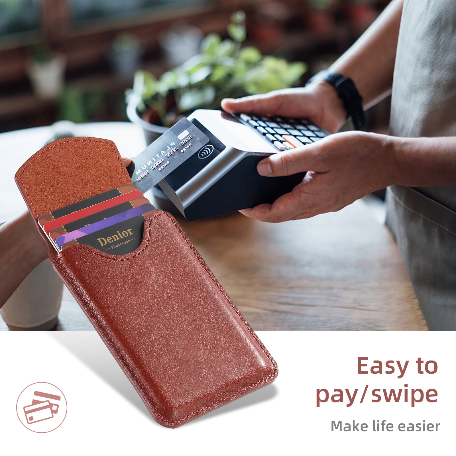 Magnetic Genuine Leather Bracket Credit Card Bag(Red)
