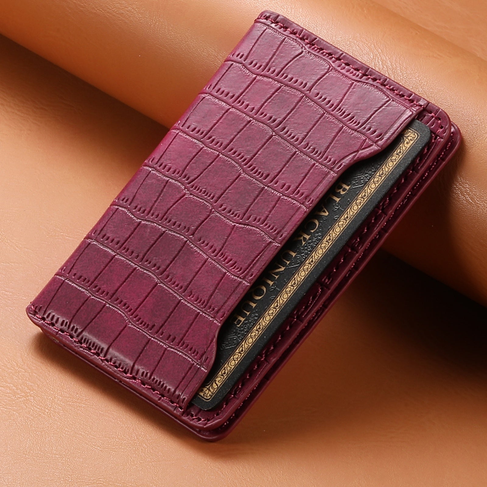 Alligator Pattern Leather Bracket Ultra-Thin Credit Card Bag(Red)