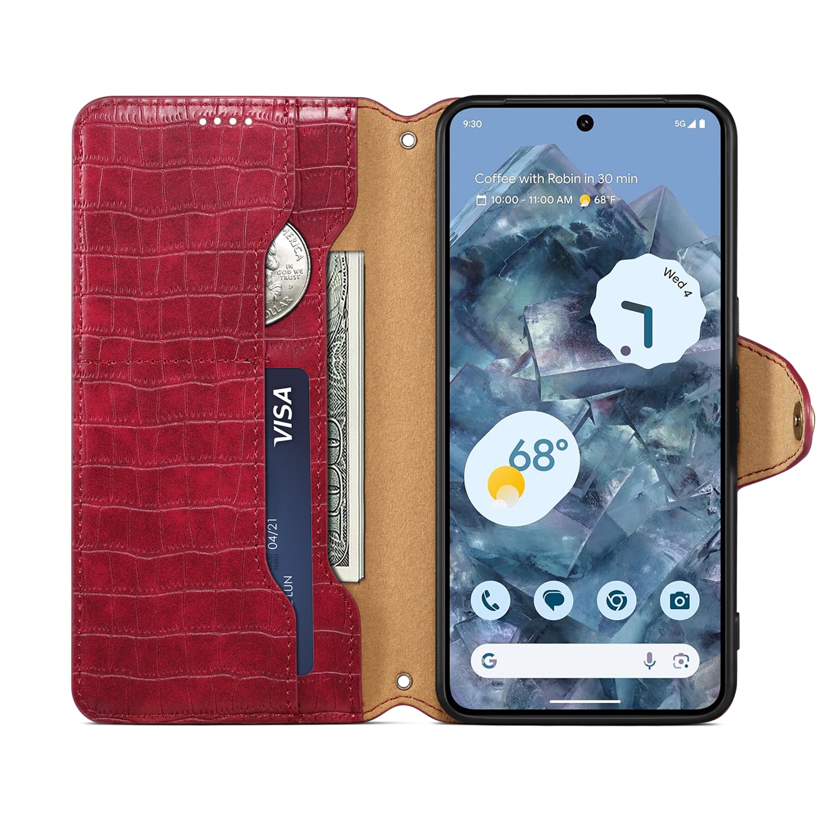 Crocodile PU Leather Google Cover Wallet Phone Case(Red)