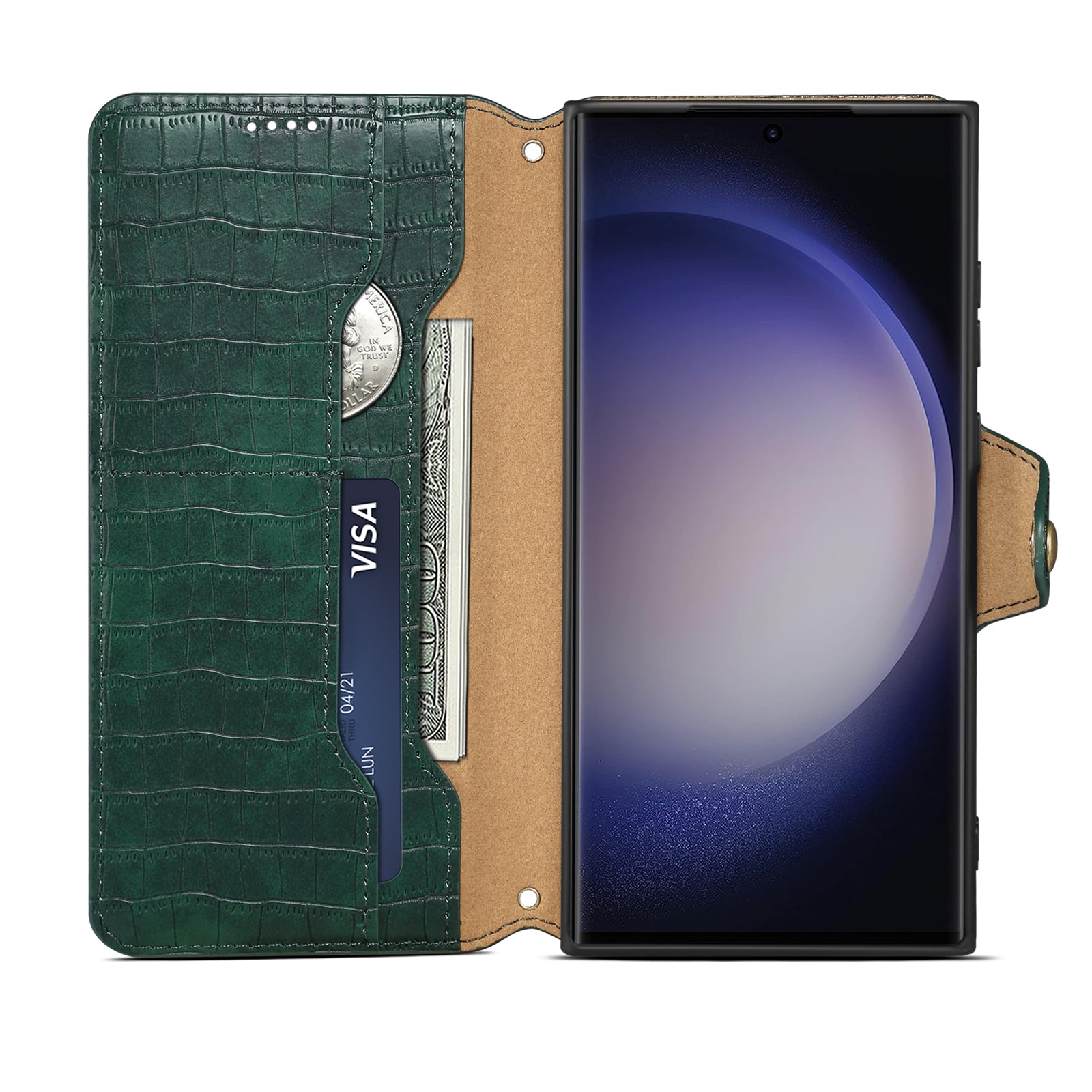 Crocodile PU Leather Samsung Cover Wallet Phone Case(Green)