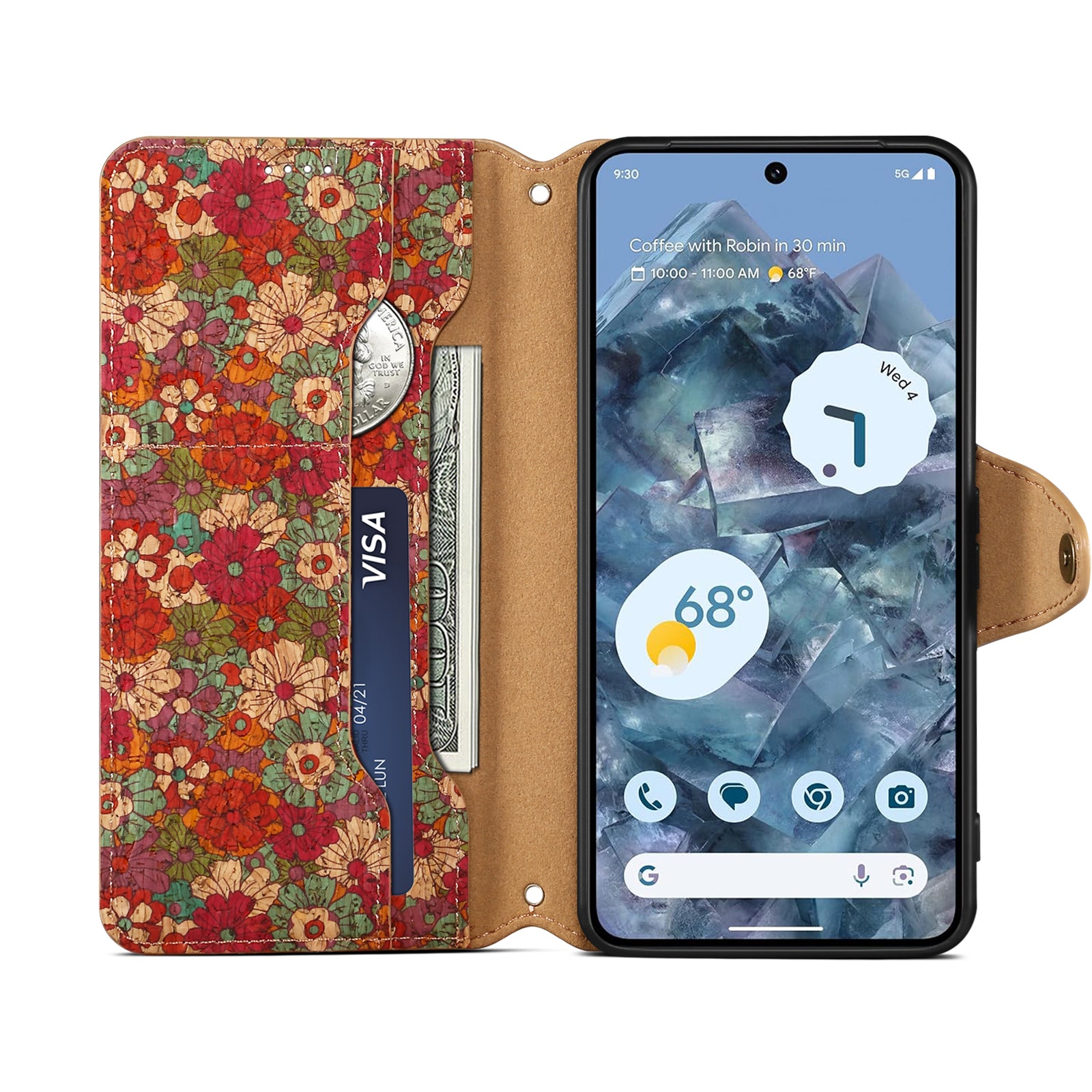 Google Flower Language Cork Flip Wallet Stand Leather Phone Case (Red)