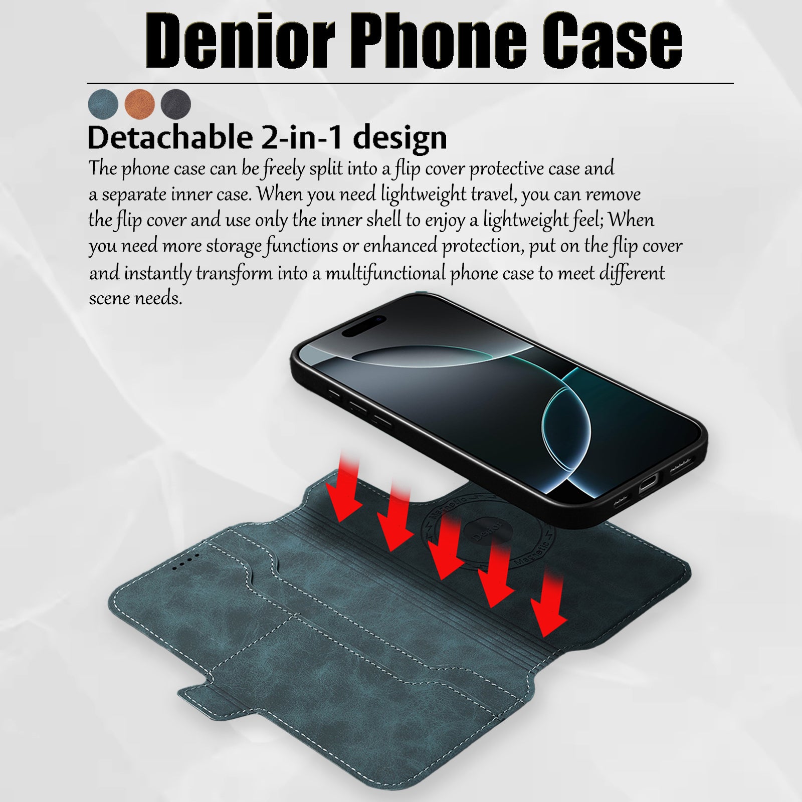 2IN1 Detachable Magnetic iPhone Phone Case & Card Pocket(Blue)