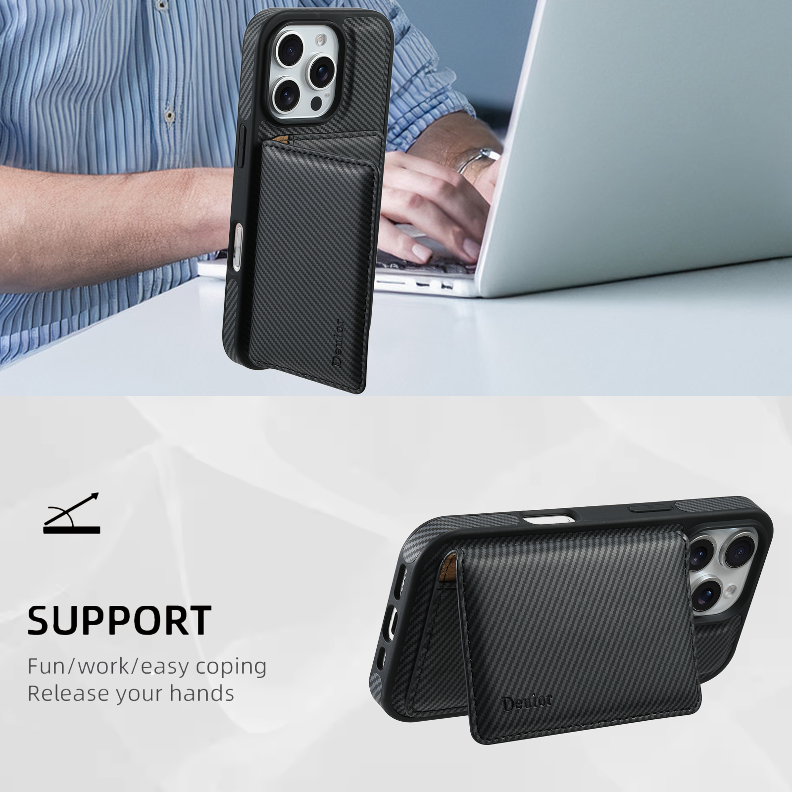 Charcoal fibre Magnetic Case & Card Bag(Black)