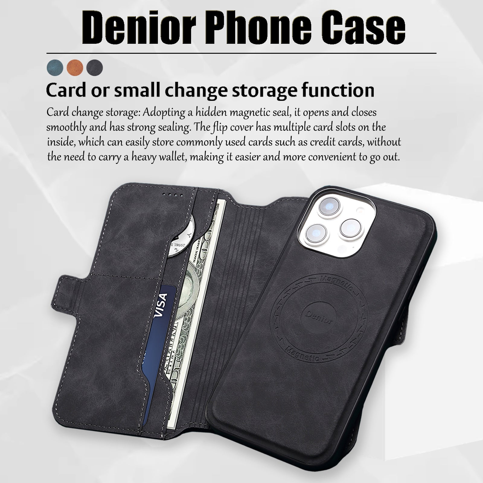 2IN1 Detachable Magnetic iPhone Phone Case & Card Pocket(Black)