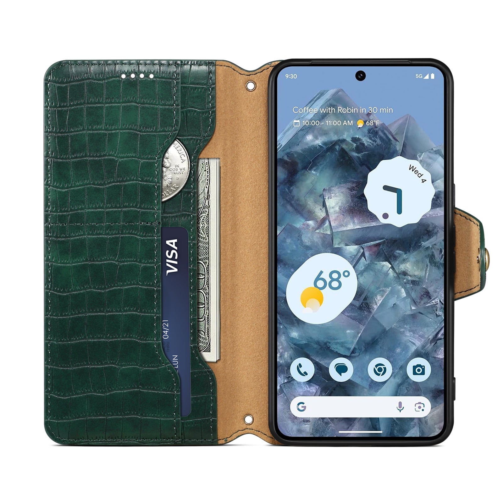 Crocodile PU Leather Google Cover Wallet Phone Case(Green)