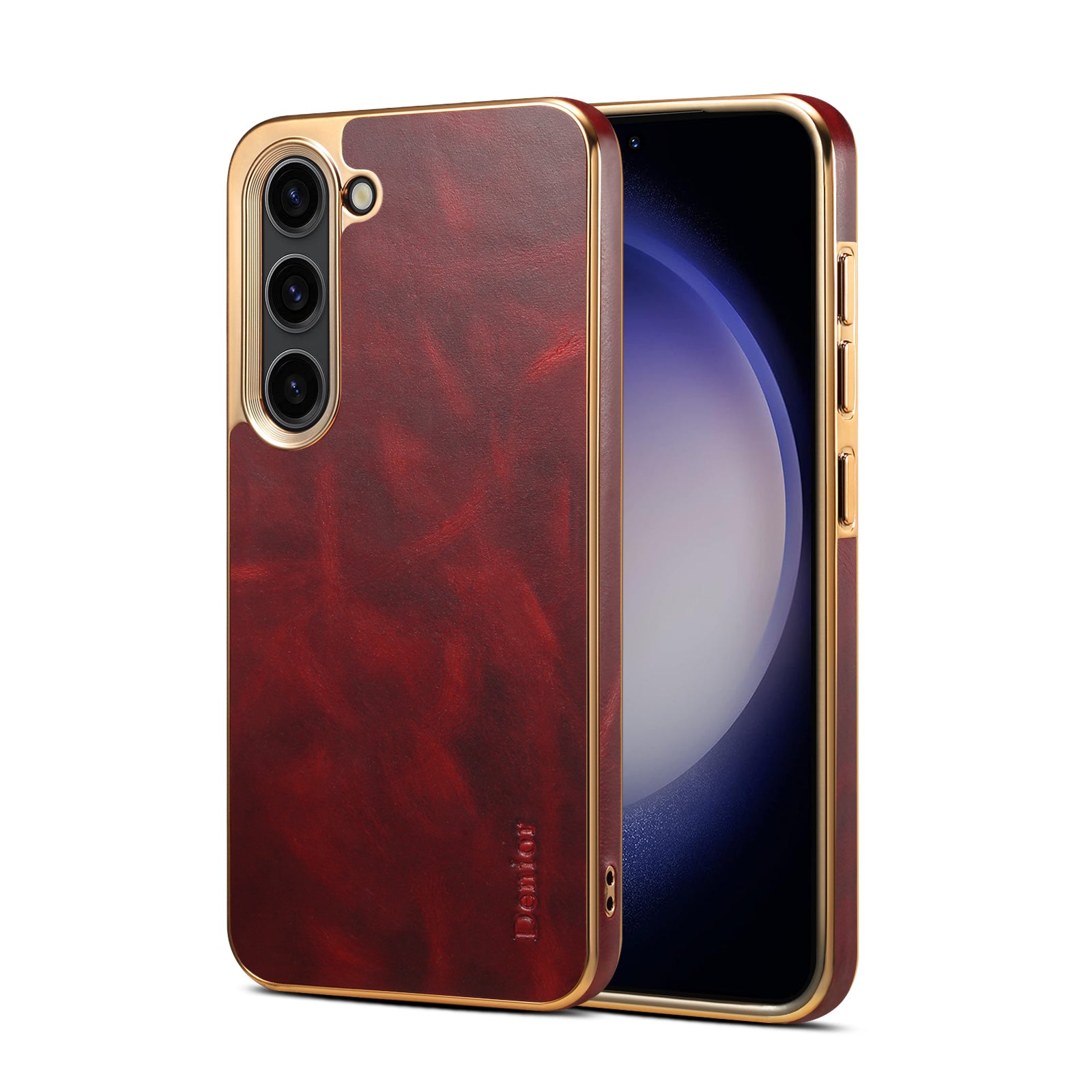 Samsung Top Layer Cowhide Electroplated Border Anti Drop Genuine Leather Phone Caseļ¼Redļ¼