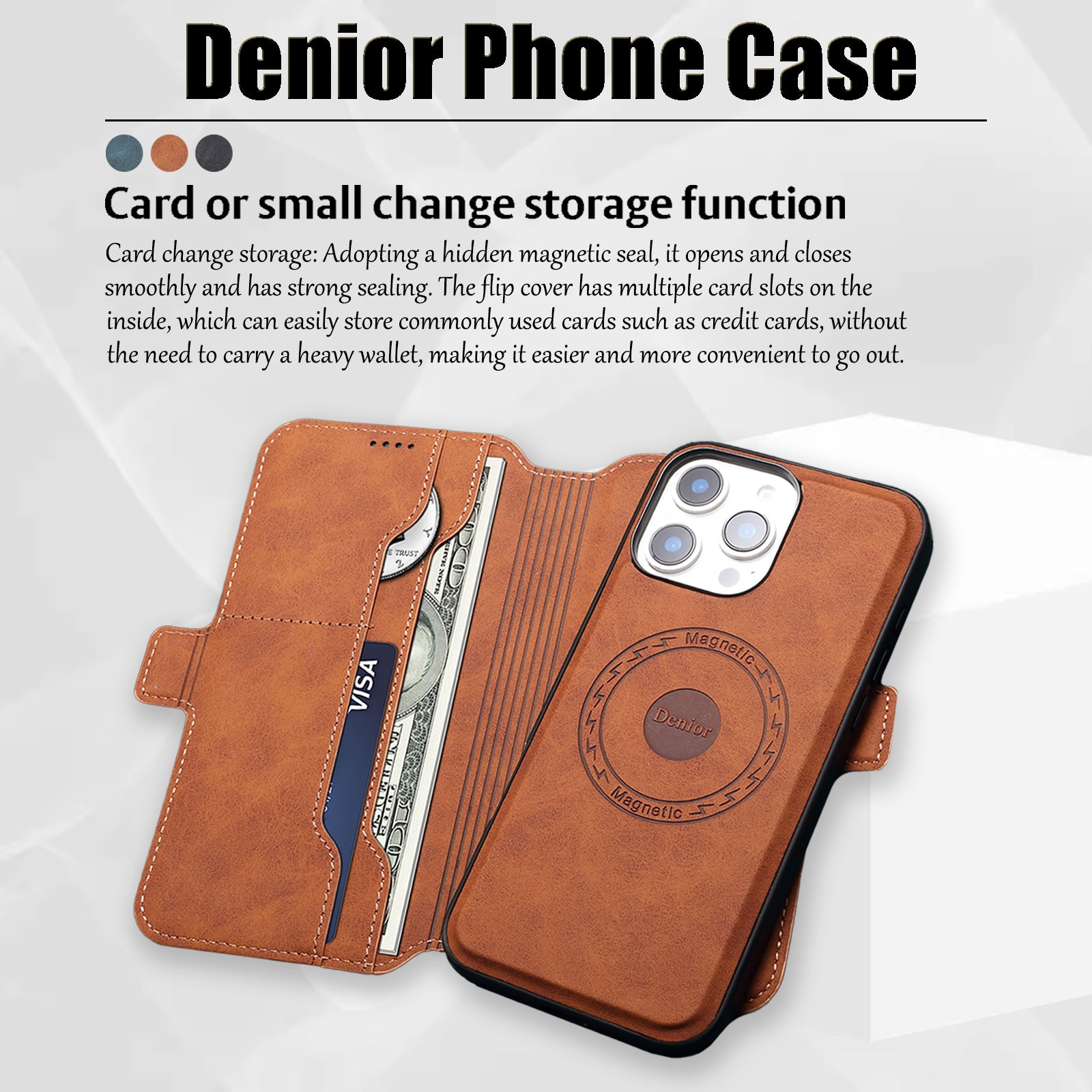 2IN1 Detachable Magnetic iPhone Phone Case & Card Pocket(Brown)