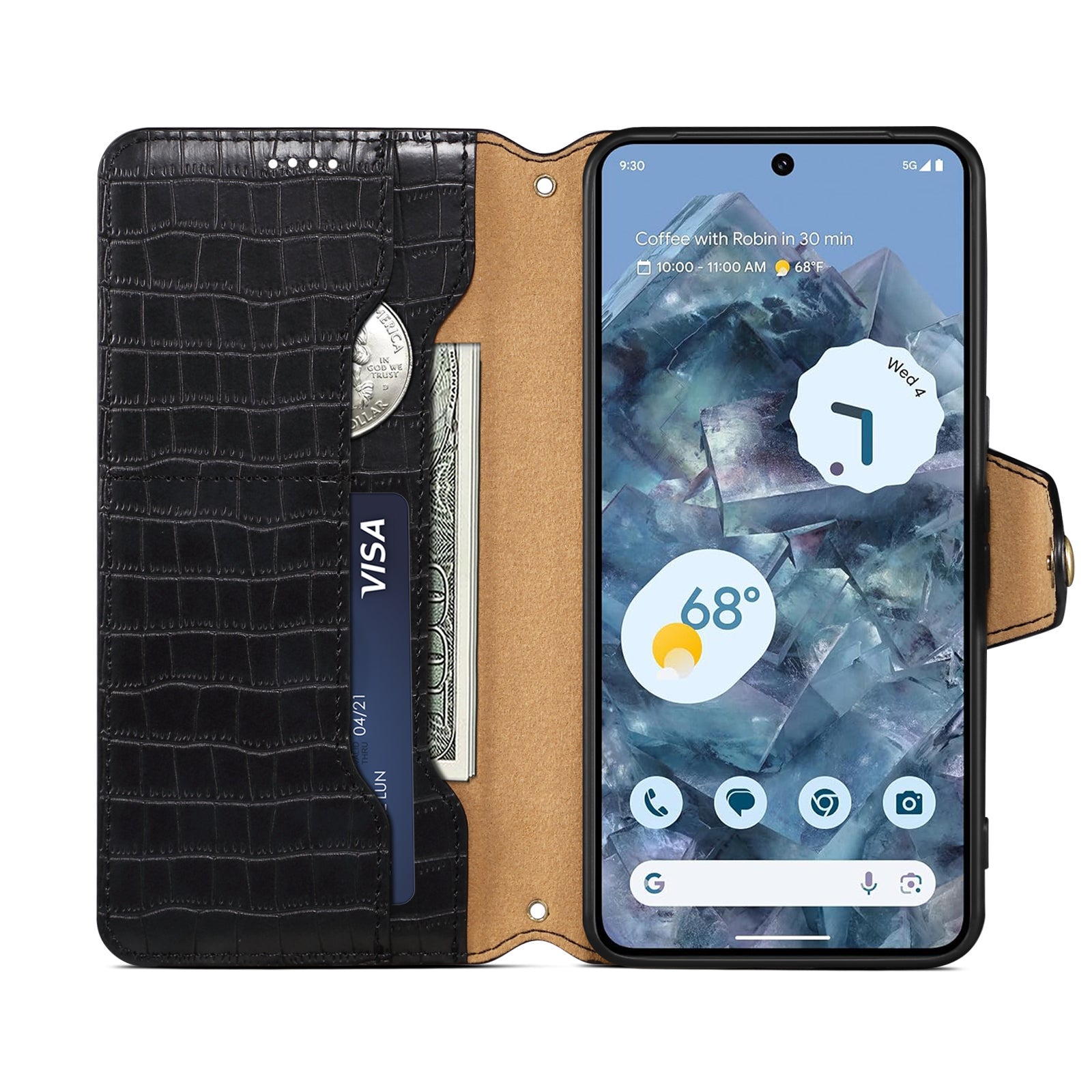 Crocodile PU Leather Google Cover Wallet Phone Case(Black)