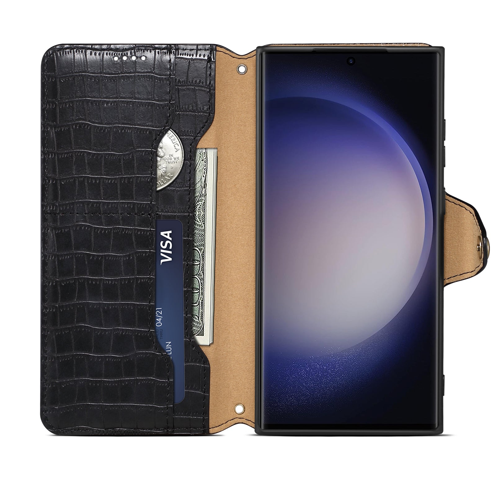 Crocodile PU Leather Samsung Cover Wallet Phone Case(Black)