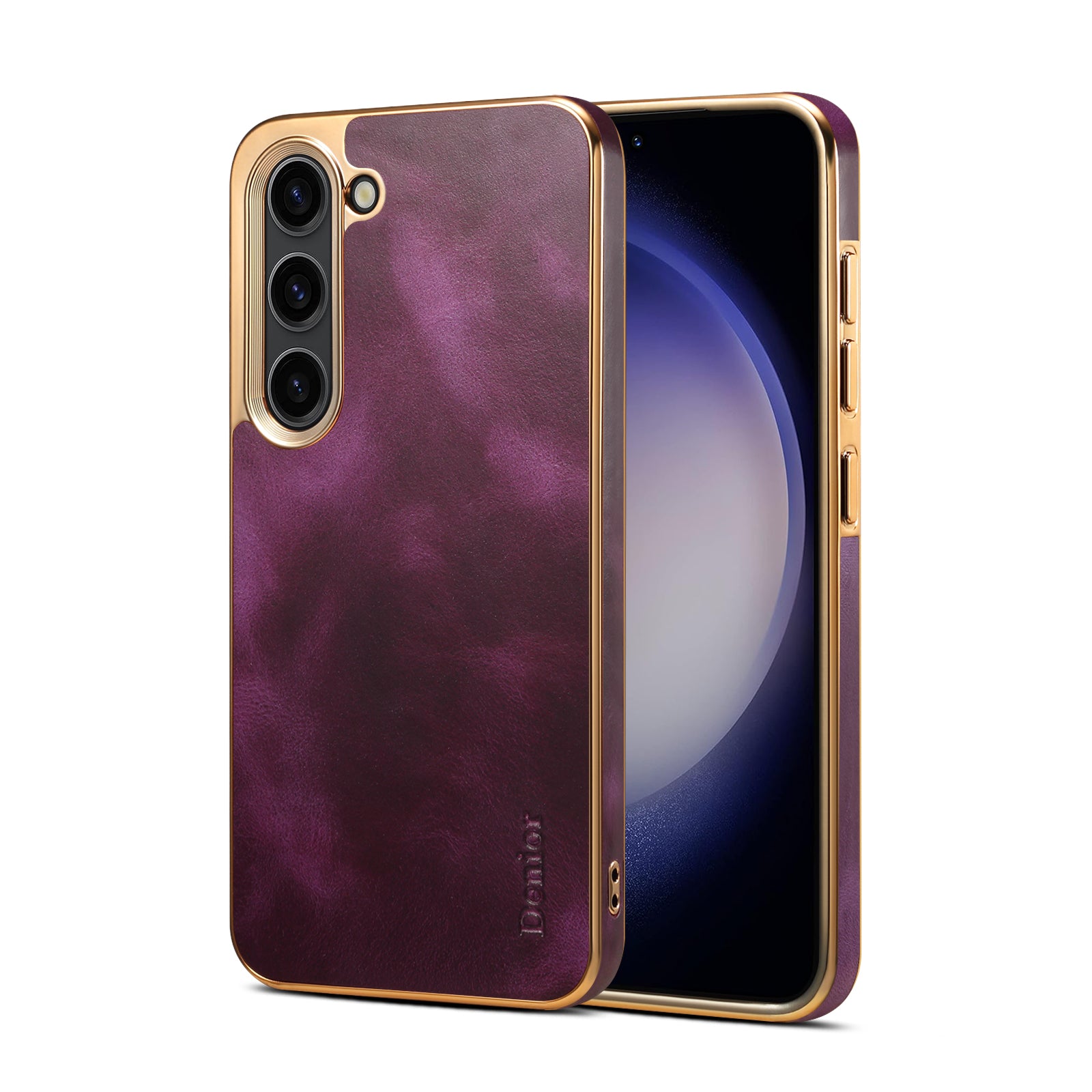 Samsung Top Layer Cowhide Electroplated Border Anti Drop Genuine Leather Phone Caseļ¼Purpleļ¼
