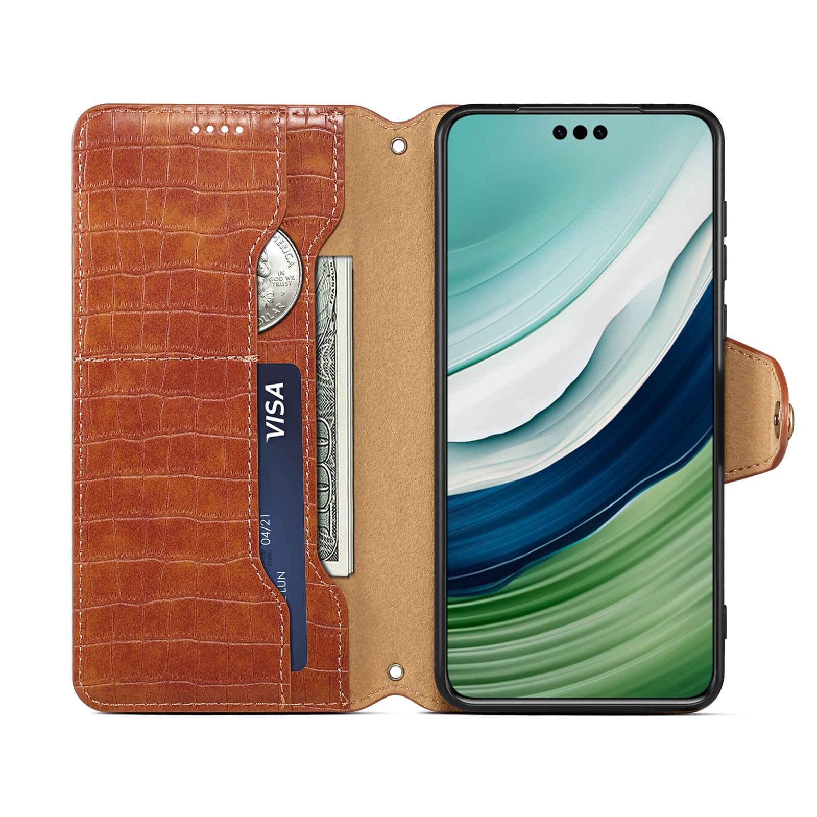 Crocodile PU Leather Huawei Cover Wallet Phone Case(Brown)