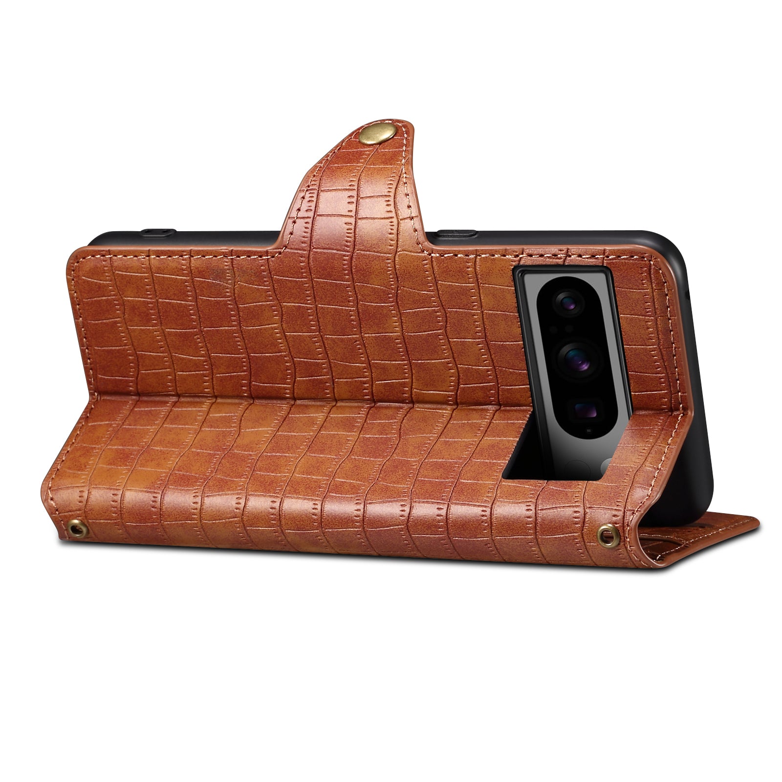 Crocodile PU Leather Google Cover Wallet Phone Case(Brown)