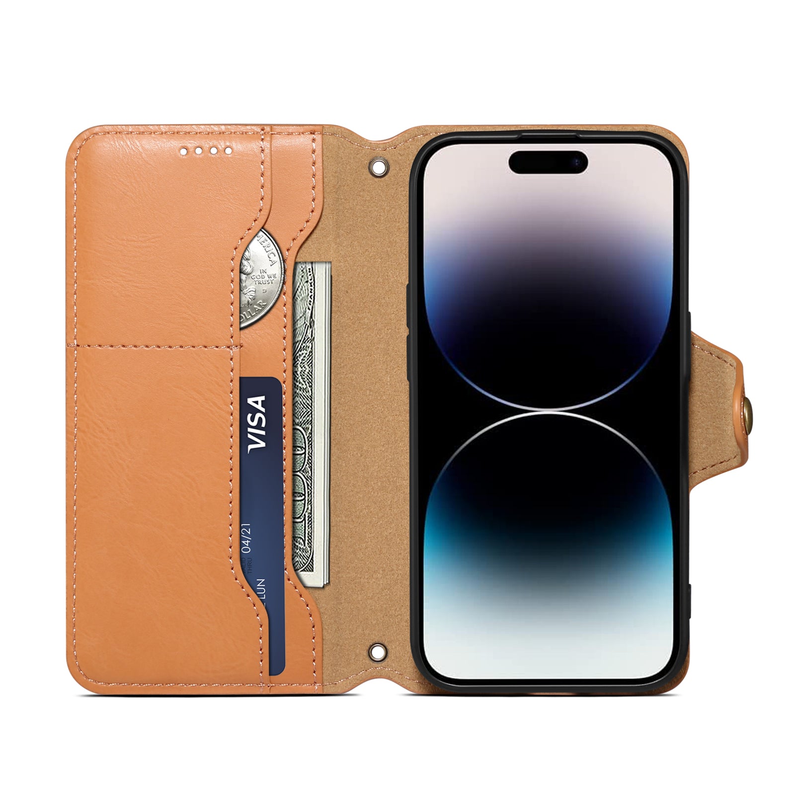 IPhone Simple PU Leather Flip Card Wallet Stand Phone Case(Khaki)
